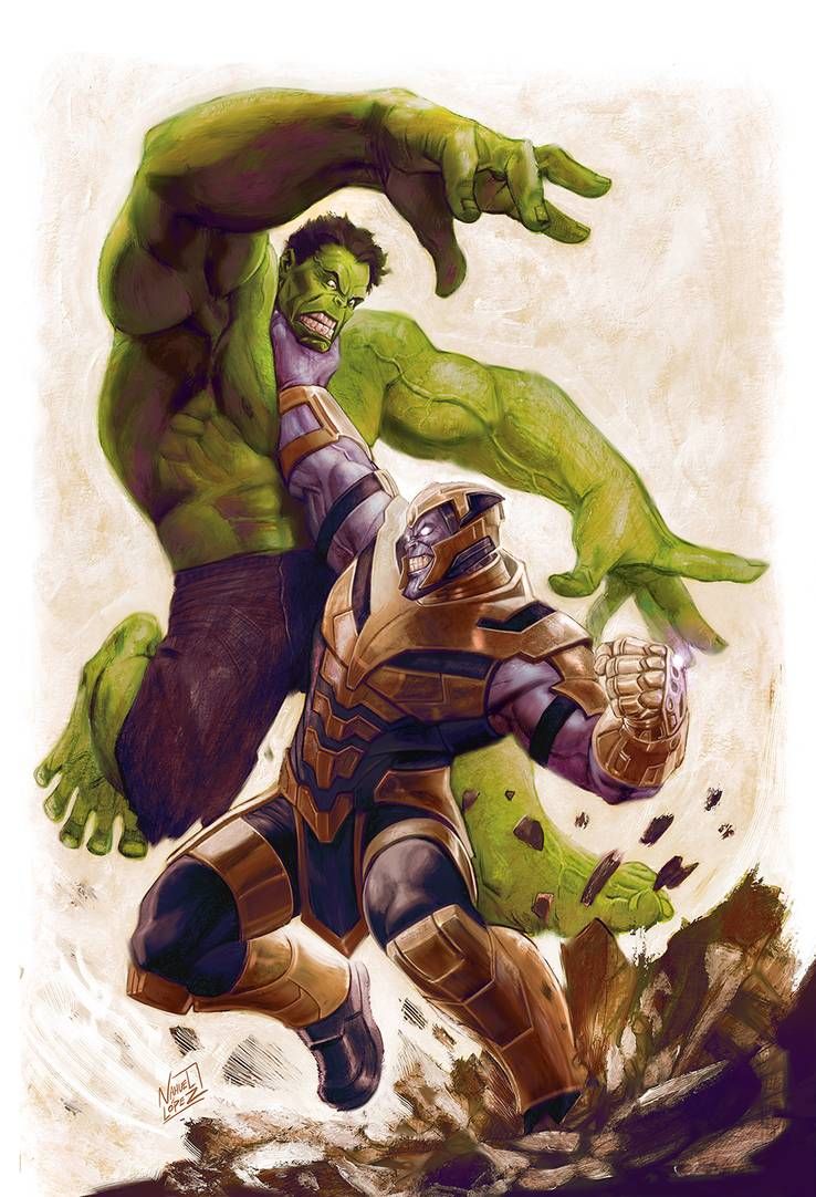 Thanos Vs Hulk By Nahuel Lopez. Thanos Vs Hulk, Marvel Comics Wallpaper, Marvel Comics Superheroes