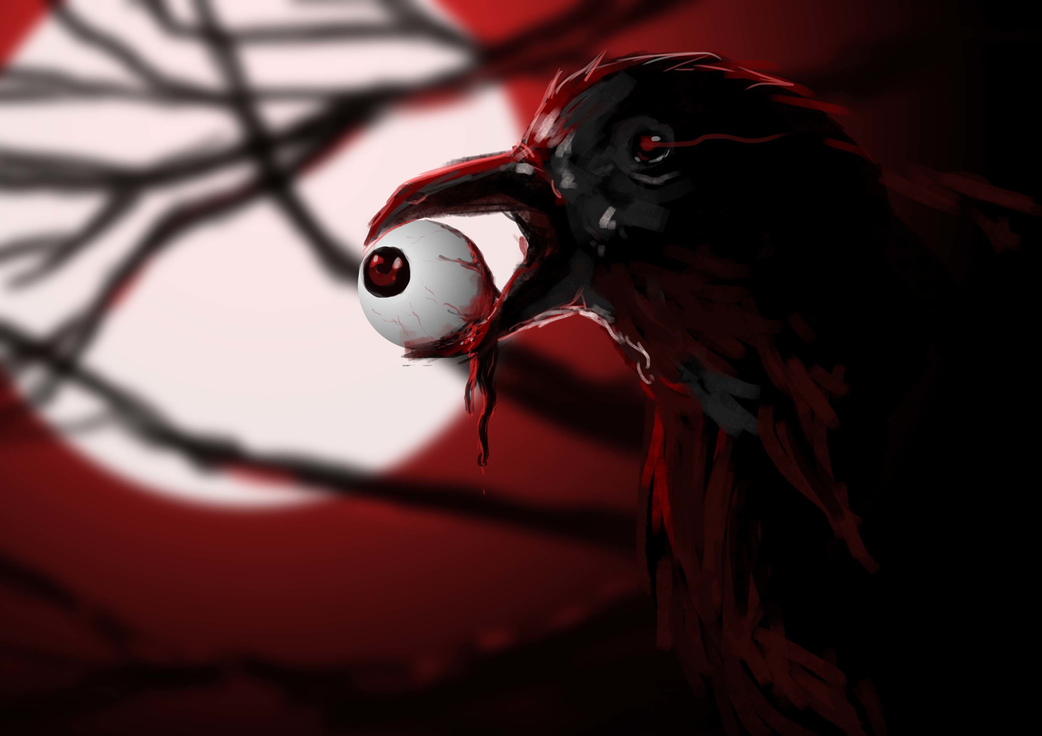 Bird Blood Creepy Eyeball Raven Scary Wallpaper:3508x2480