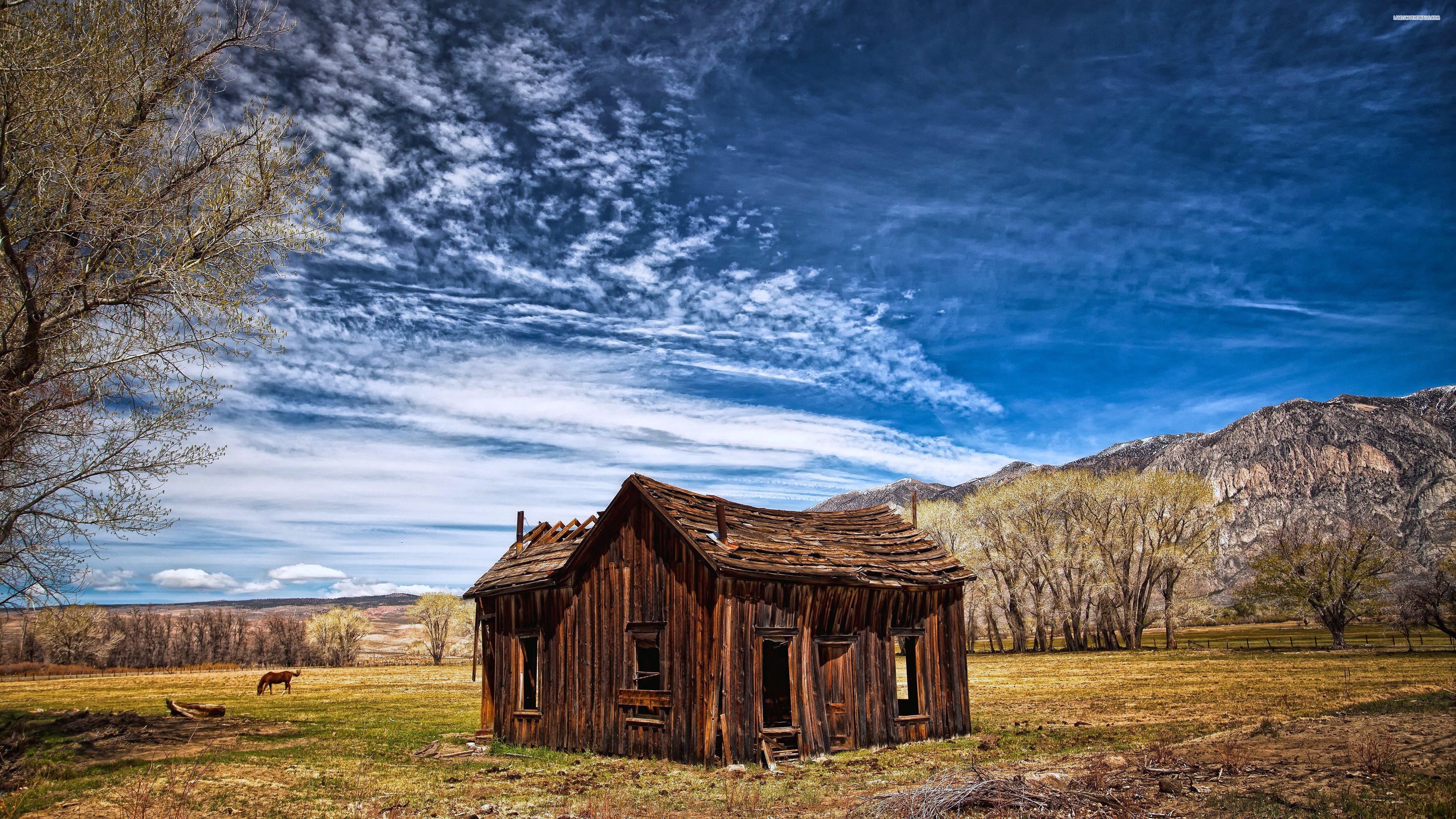 house, Summer, Trees, Jungle, Forest, Countryside, Huts, Landscapes, Nature, Earth, Hills, Sky, Clouds, Blue, Horse, Farms Wallpaper HD / Desktop and Mobile Background