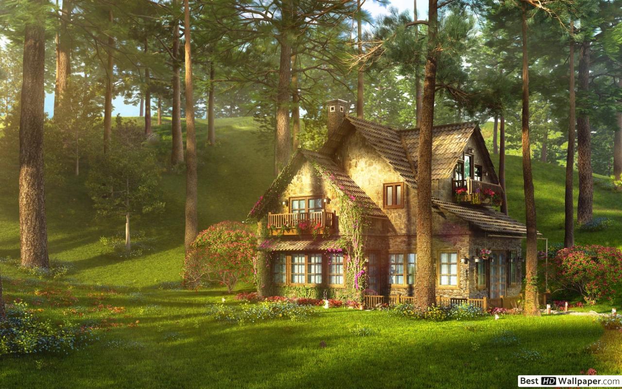 Green landscape and the house HD wallpaper download