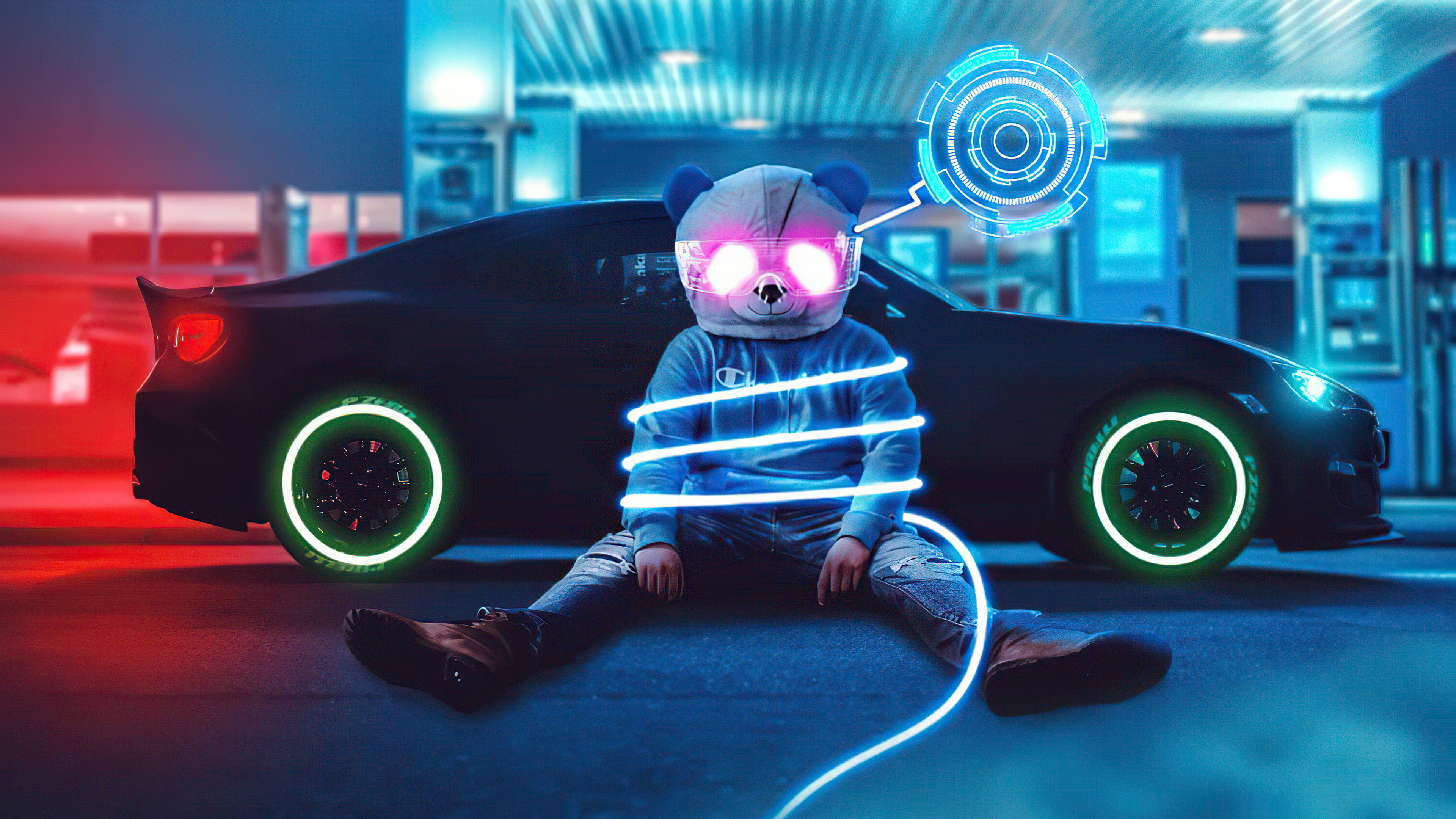 Cool Panda At Gas Station Neon 4k, HD Artist, 4k Wallpaper, Image, Background, Photo and Picture