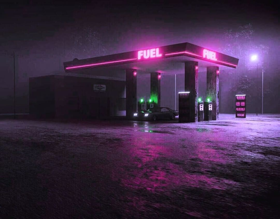 Fuel Oil gas station neon pink synthwave new retro wave outrun. Neon aesthetic, Night aesthetic, Neon gas