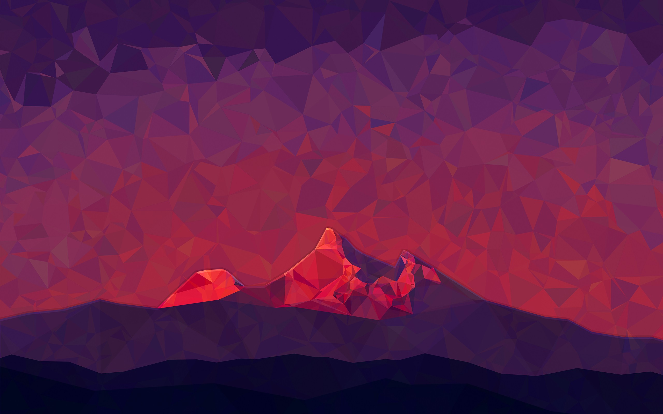 Wallpaper, abstract, red, sky, evening, atmosphere, poly, light, mountain, 2560x1600 px, computer wallpaper, geological phenomenon 2560x1600