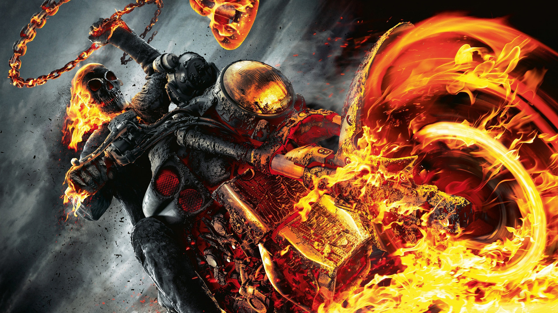 Desktop Wallpaper Ghost Rider: Spirit Of Vengeance Movie, Fire, Motorcyle, HD Image, Picture, Background, Rhmaqy