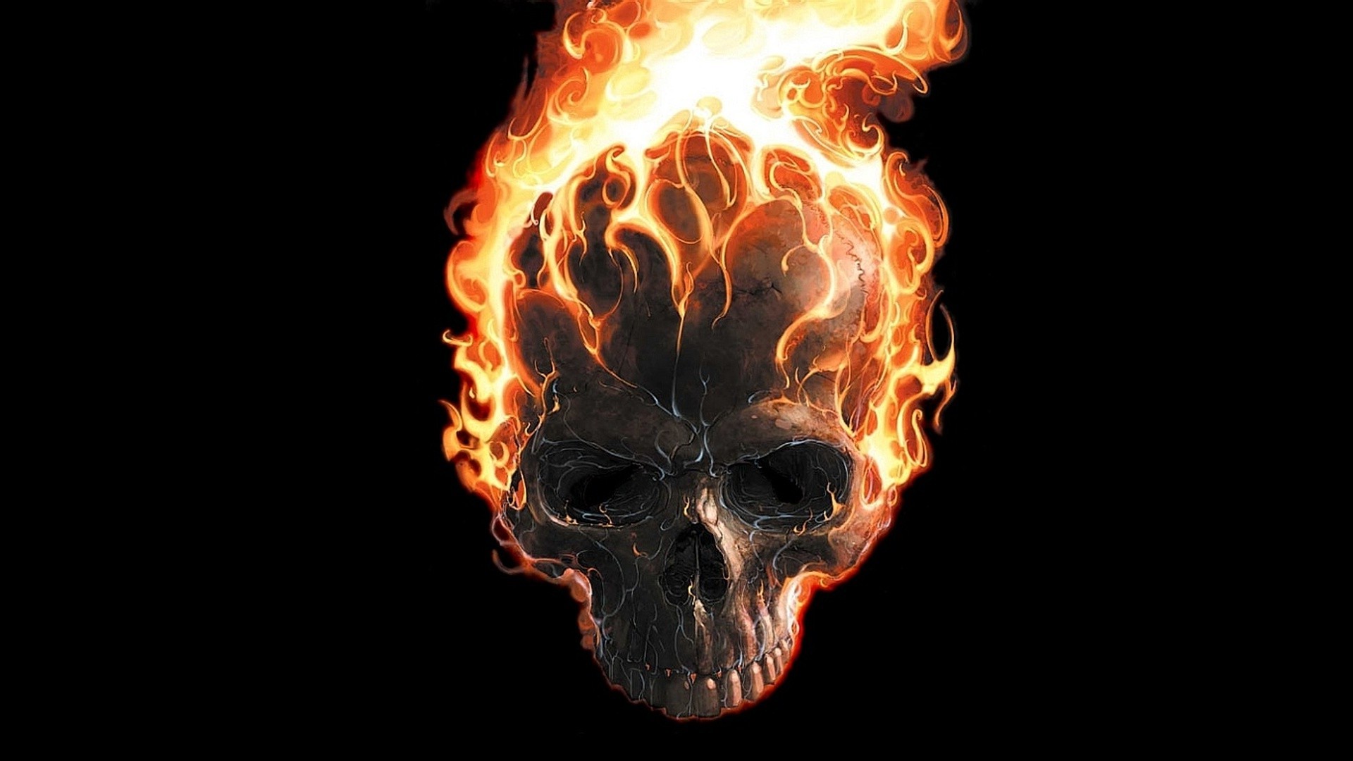 digital Art, Black Background, Minimalism, Skull, Teeth, Fire, Ghost Rider, Movie Poster, Burning, Comics, Marvel Comics Wallpaper HD / Desktop and Mobile Background