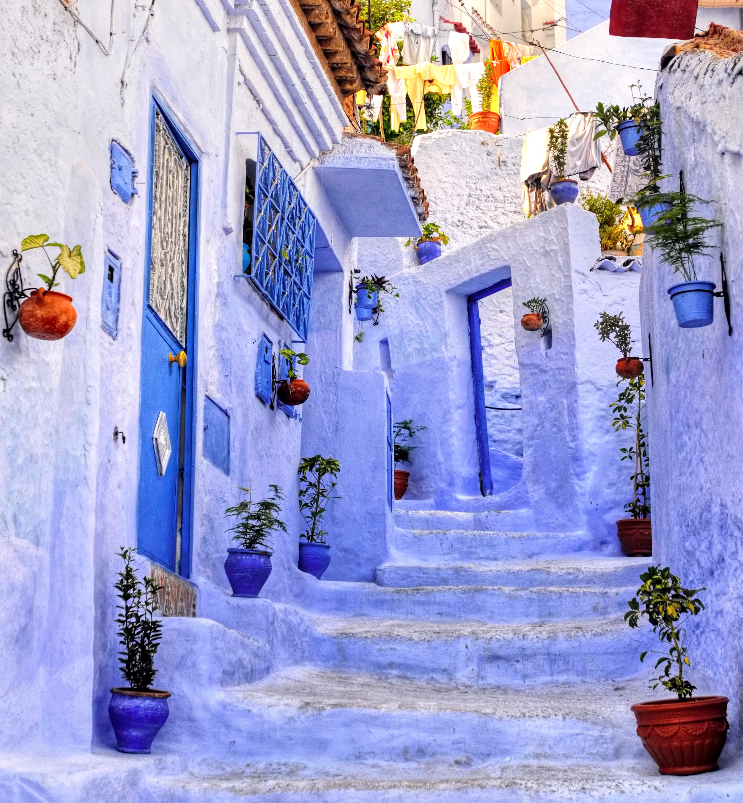 Chaouen, Morocco, Houses, Street, Stairs. Mocah HD Wallpaper