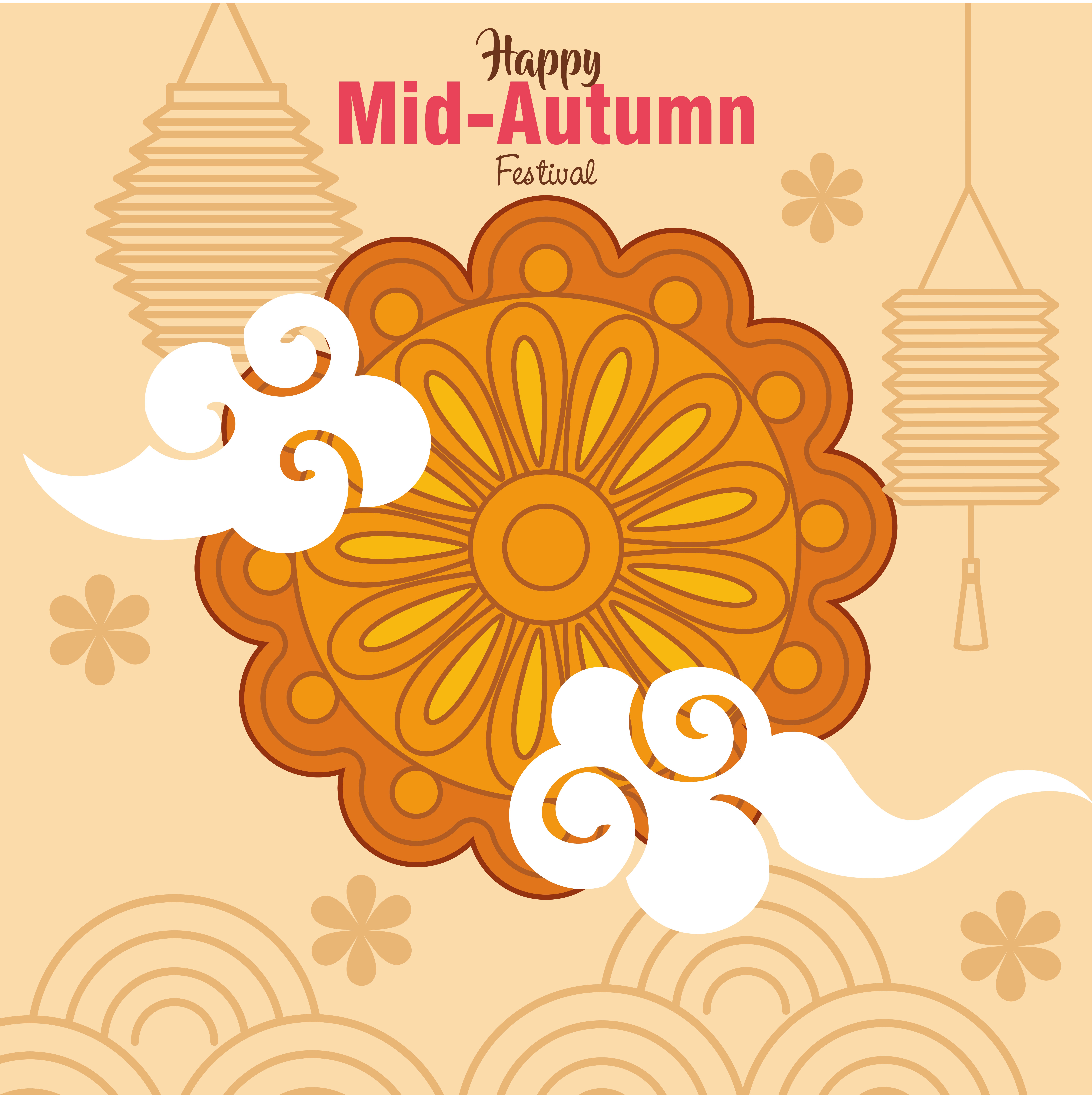 chinese mid autumn festival with mooncake and decoration