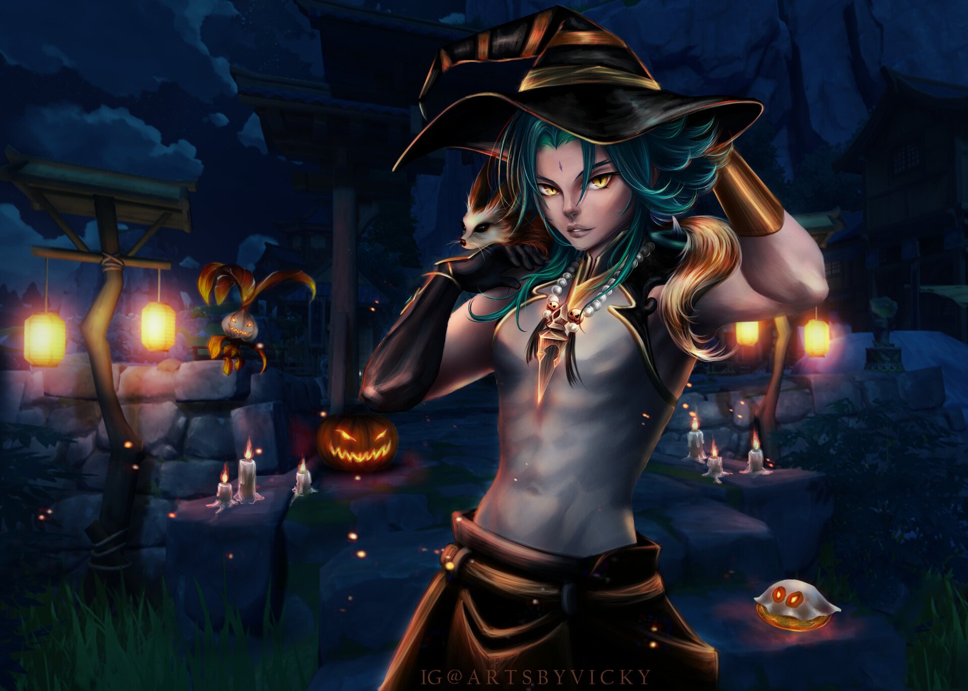 Xiao from the game Genshin Impact. Halloween theme, Vaso Konstantinidou