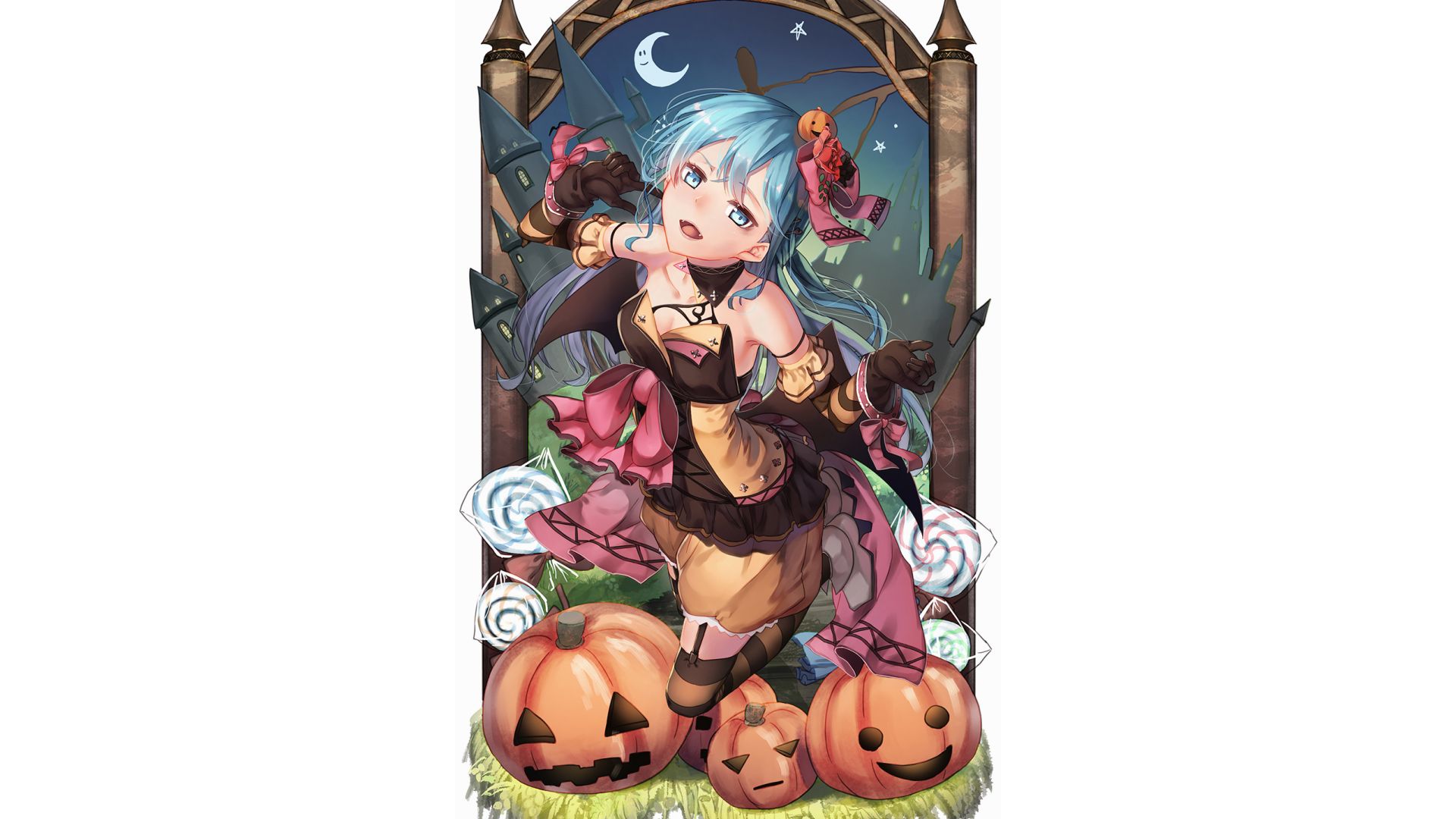 Desktop Wallpaper Vampire, Anime Girl, Minimal, Halloween, HD Image, Picture, Background, 8f41f7