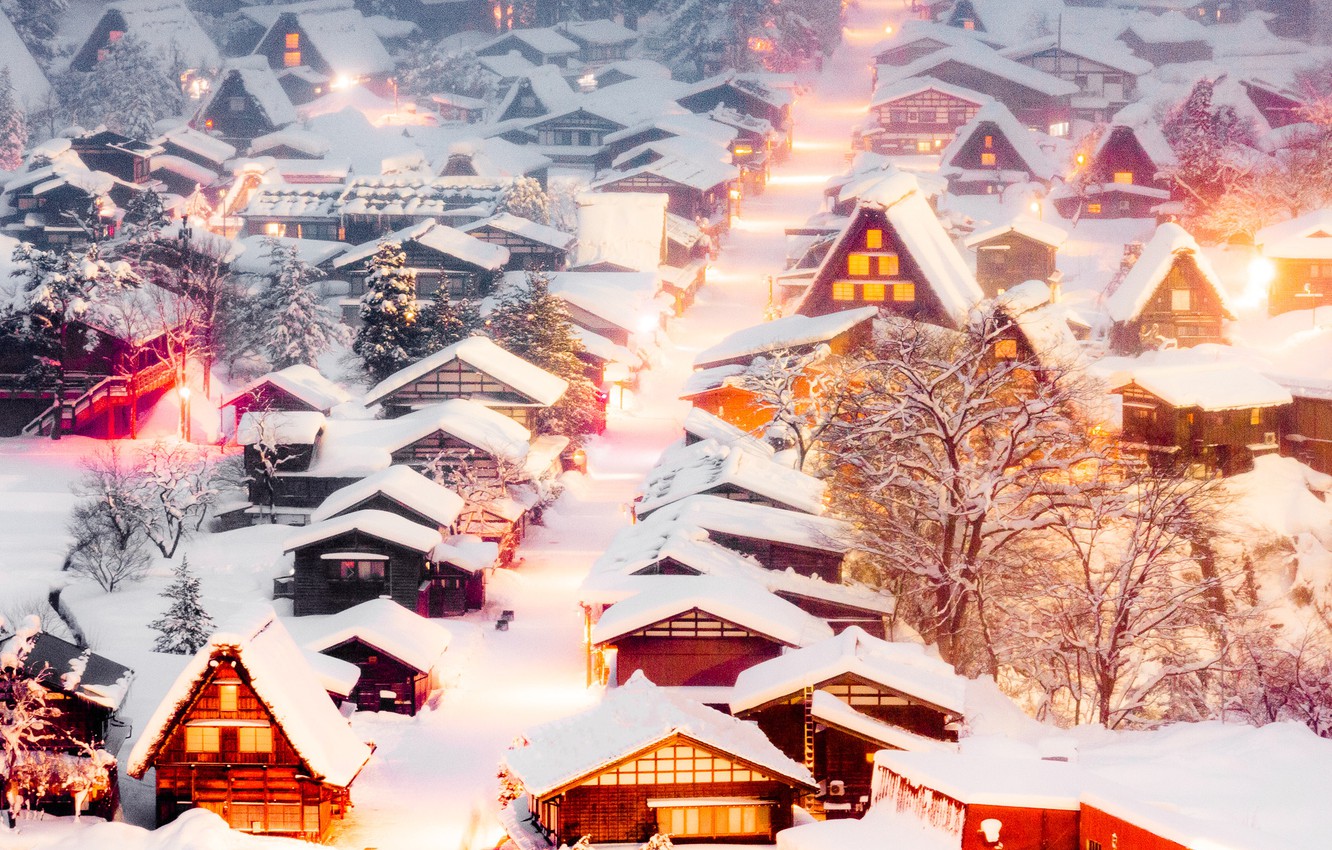 Wallpaper Winter, Snow, Home, Japan, Village, Houses, Japan, Shirakawa Go, Shirakawa Go Village Image For Desktop, Section пейзажи