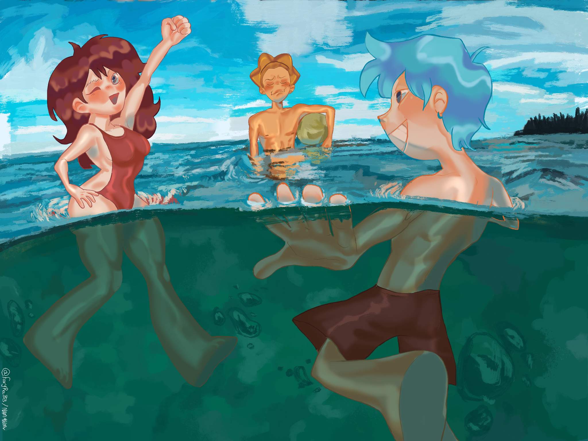 FanArt. Bf, Gf and Pico on the beach. (I'm not good at putting titles, jsjsjs). Friday Night Funkin' Amino Amino