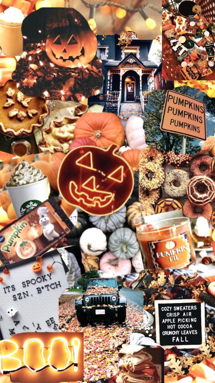 Halloween wallpaper collage. Cute fall wallpaper, Halloween wallpaper iphone background, Halloween wallpaper