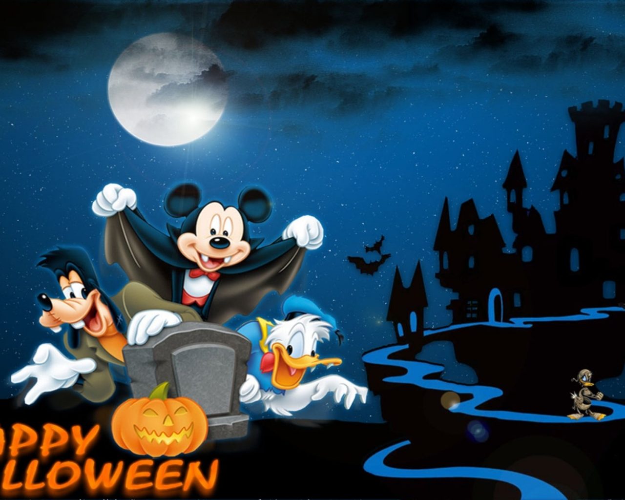 Mickey Mouse Gofy And Donald Duck Happy Halloween Background 1920x1200, Wallpaper13.com