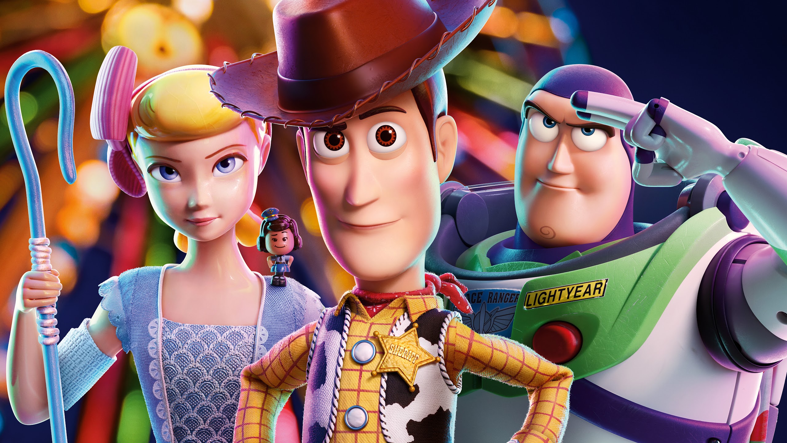 Toy Story 4 Woody Buzz Lightyear Bo Peep Giggle McDimples 8K Wallpaper