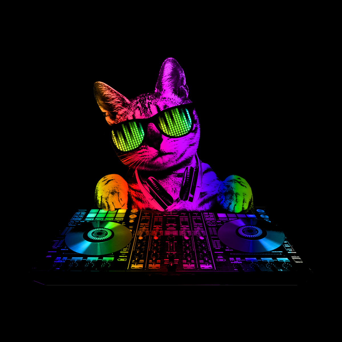 Kitty DJ on the Mix Mens Perfect Tee By clingcling  Design By Humans  Dj  kitty Neon cat Cat posters