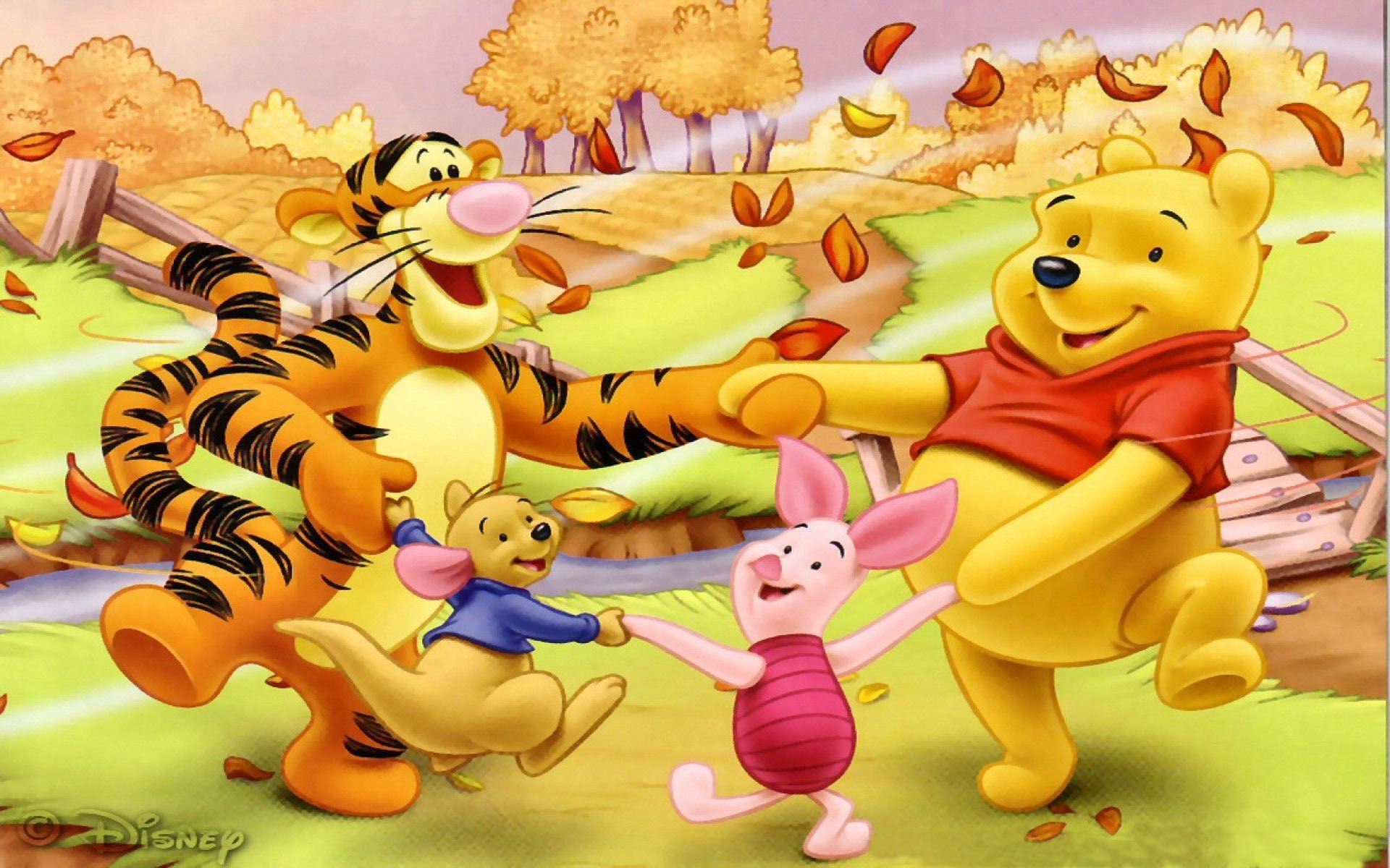 Winnie The Pooh And Merry Friends Cartoon Autumn Wallpaper HD 1920x1200, Wallpaper13.com