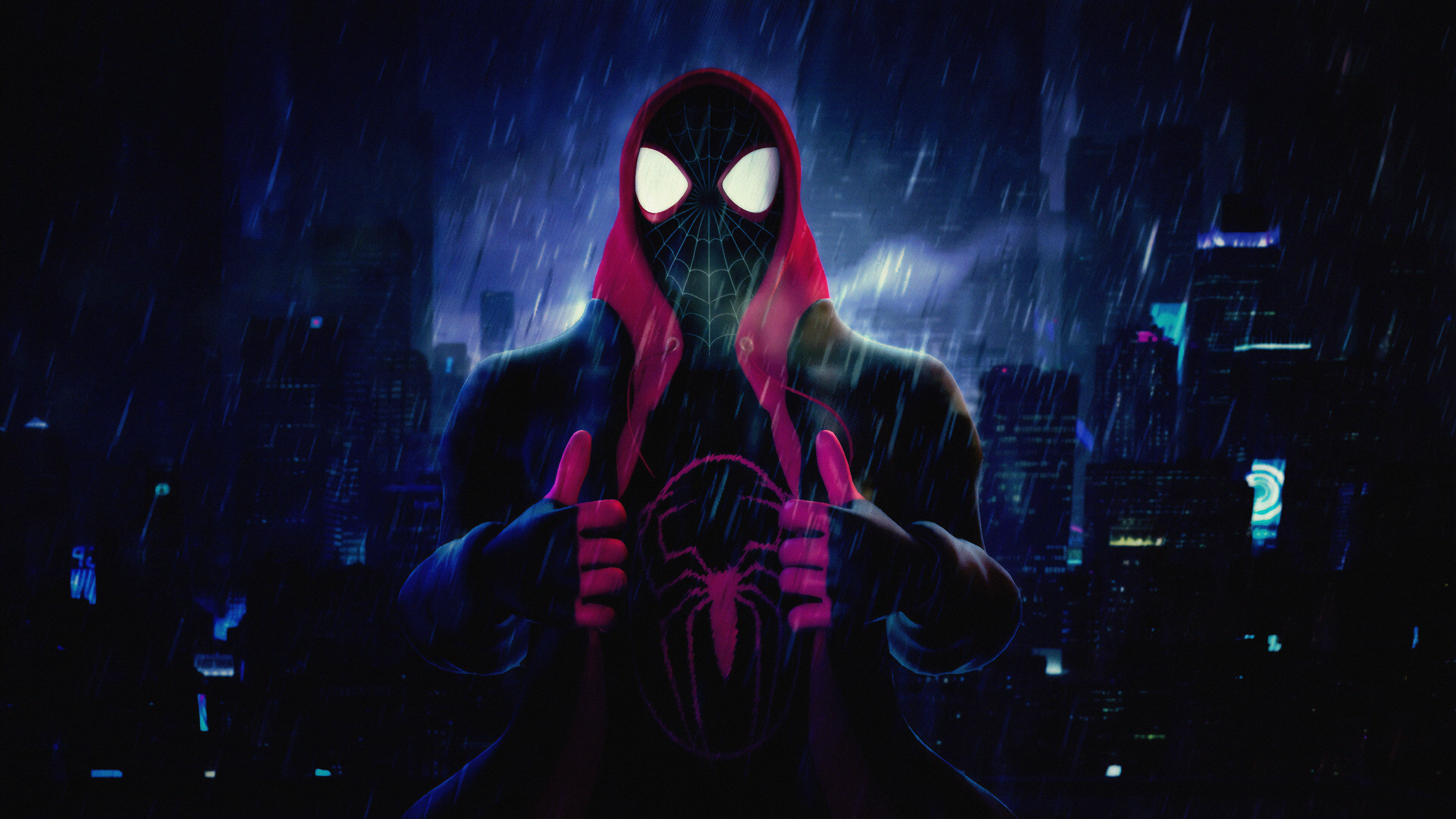 Digital Digital Art Artwork Illustration Hoods Spider Man Miles Morales Marvel Comics Mask Superhero Wallpaper:3840x2160