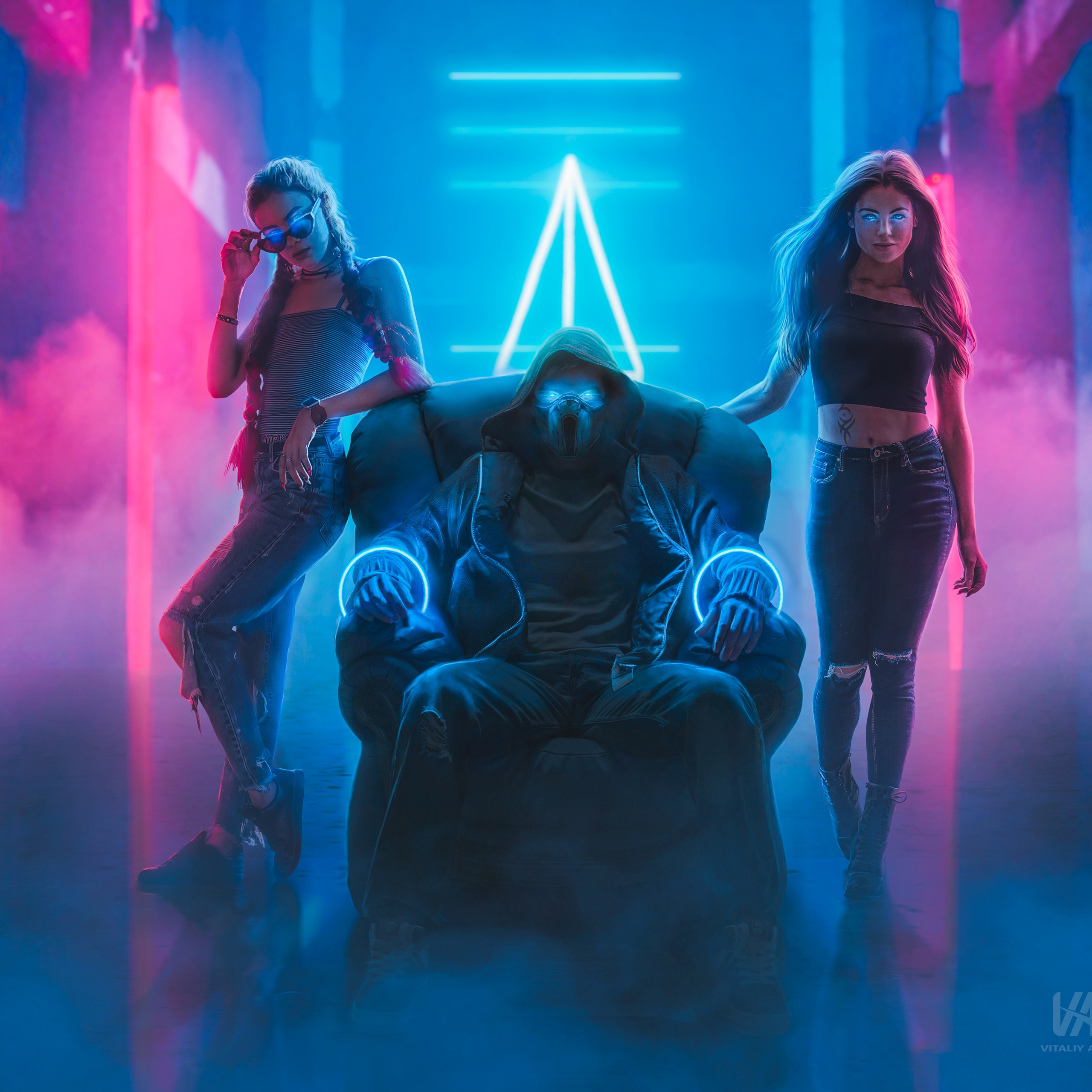 Bad boy Wallpaper 4K, Bad girls, Neon light, Night club, Mask, Graphics CGI