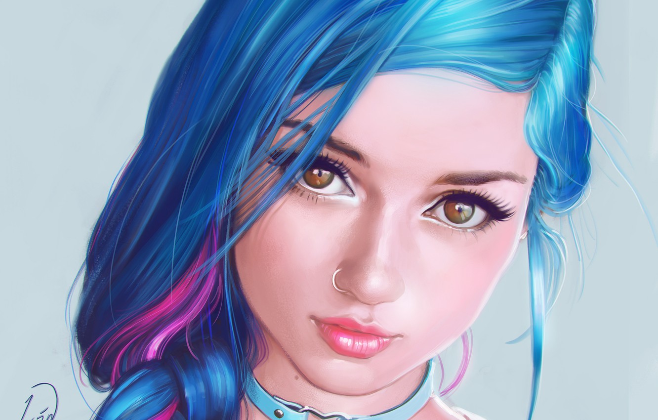 Wallpaper look, girl, portrait, makeup, piercing, art, blue hair image for desktop, section арт