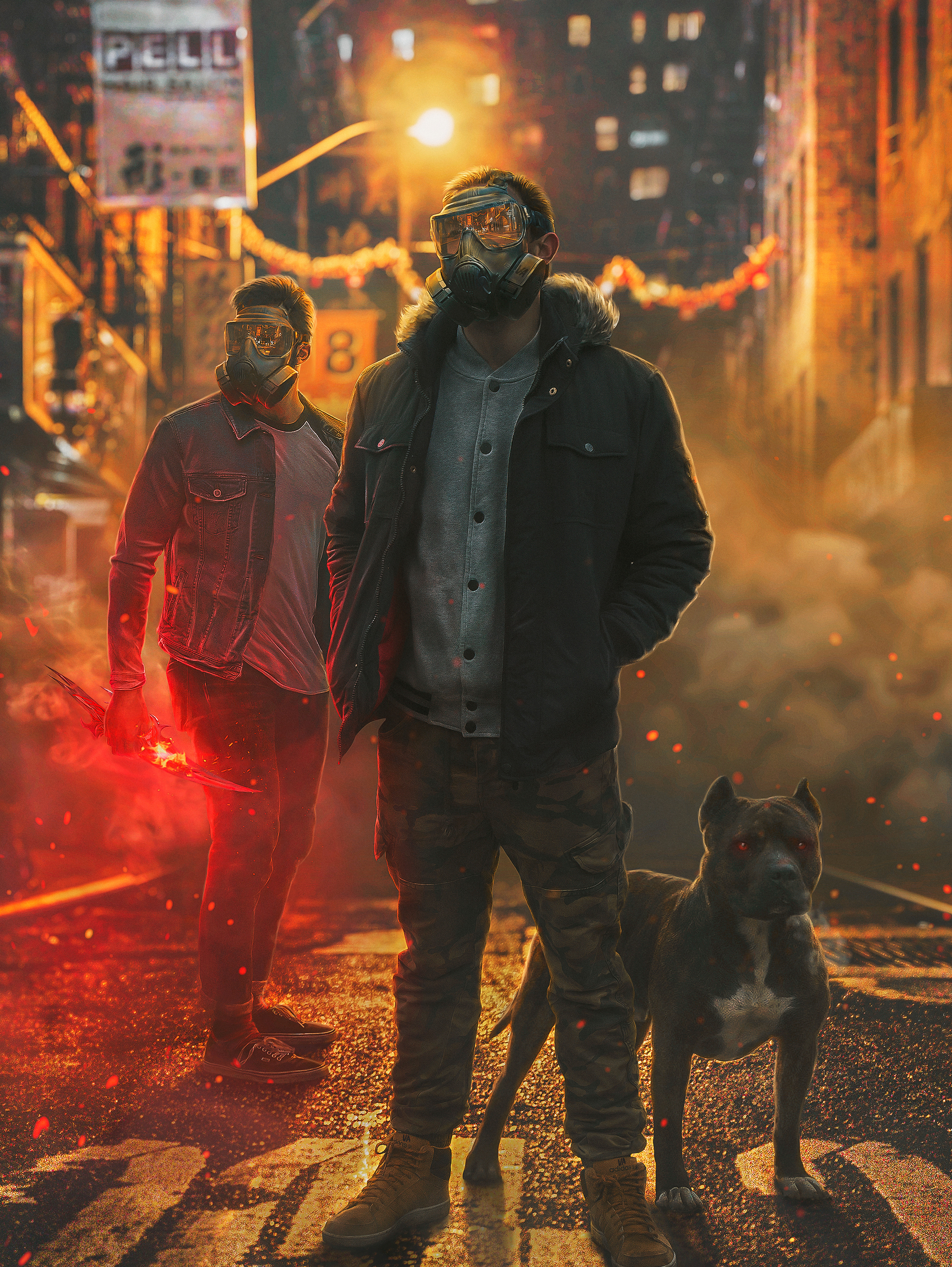 Gas masks Wallpaper 4K, Security, Cane Corso dogs, Black dog, Graphics CGI