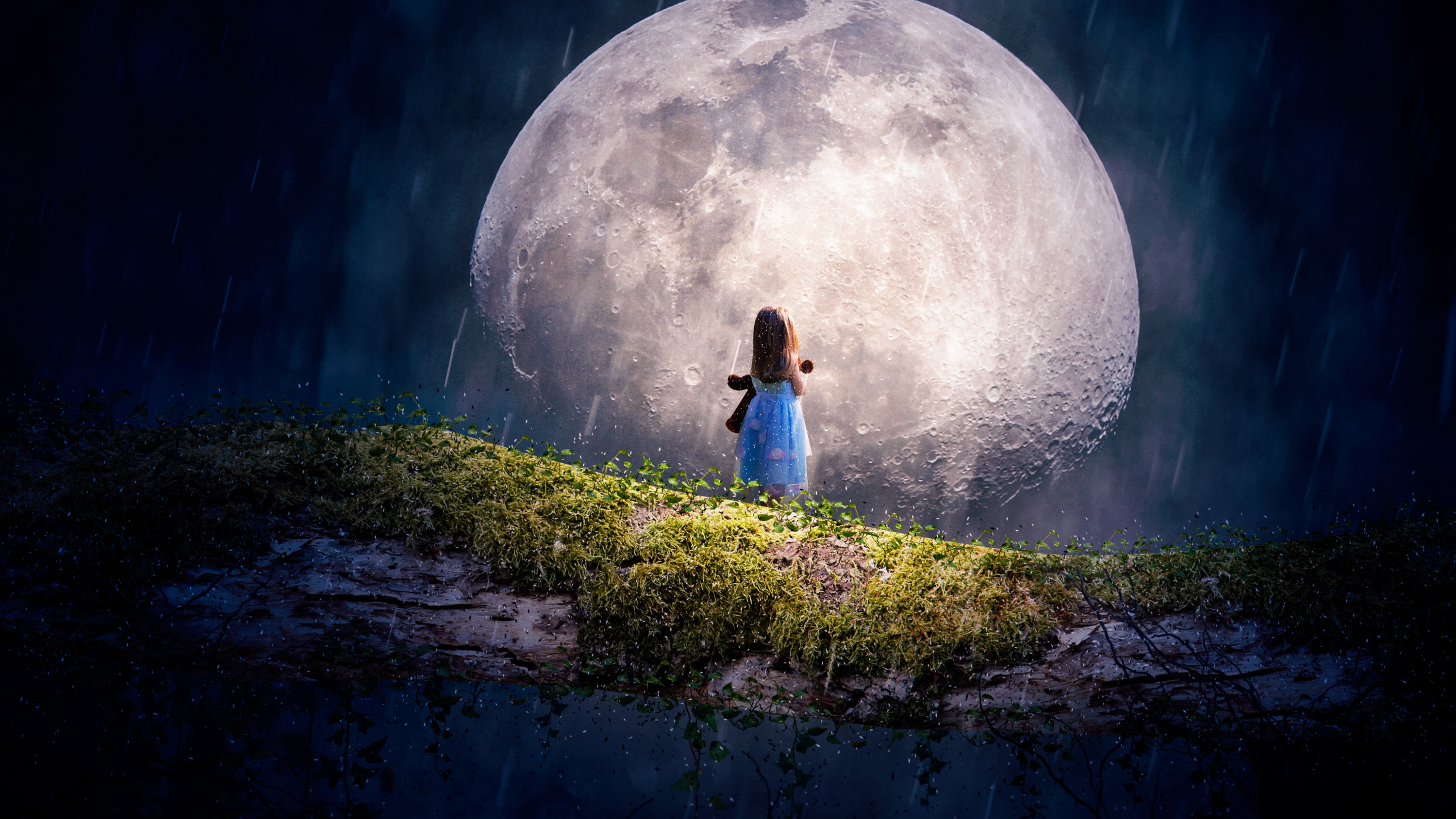 Moon Wallpaper 4K, Cute Girl, Adorable, Surreal