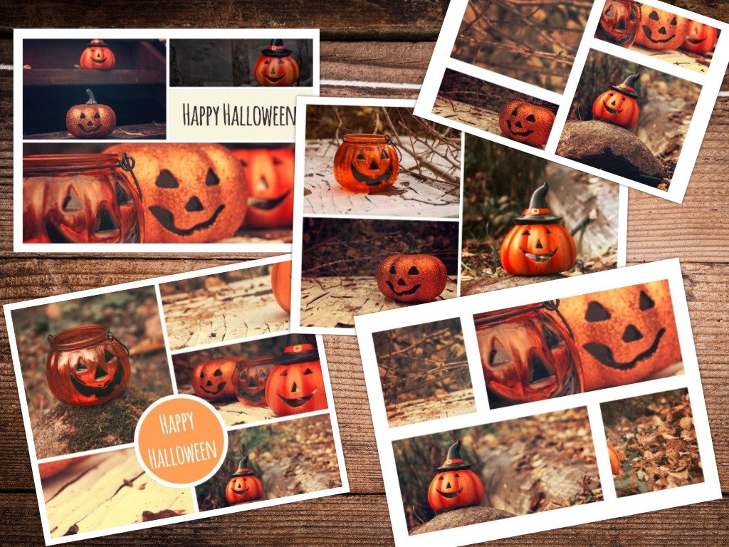 Photo collages Halloween pumpkin. Creative Card Creative Market