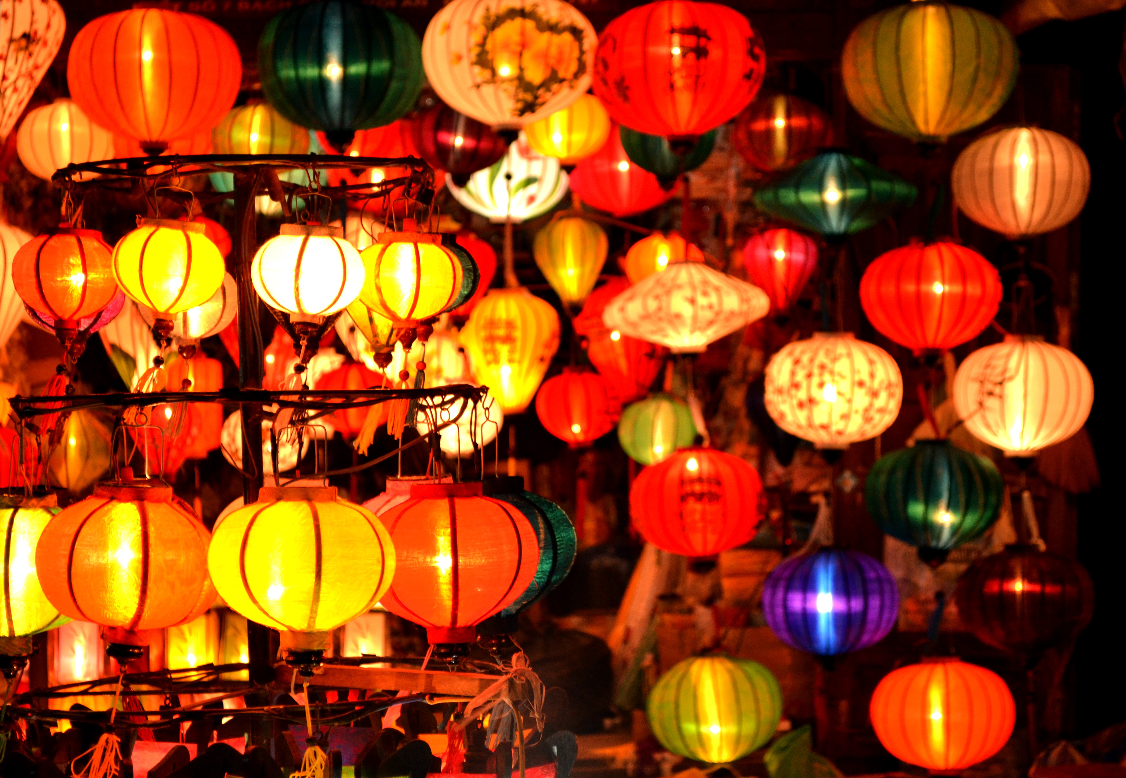 Free Image, light, colourful, color, holiday, lighting, lanterns, event, vietnam, mid autumn festival, hoi an, night market 4254x2937