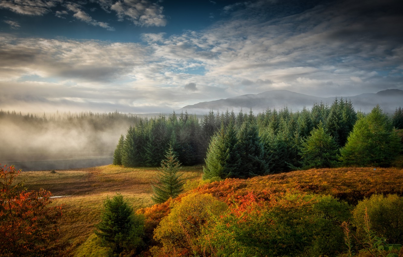 Wallpaper autumn, fog, river, Autumn, Scotland, Western Highlands image for desktop, section пейзажи