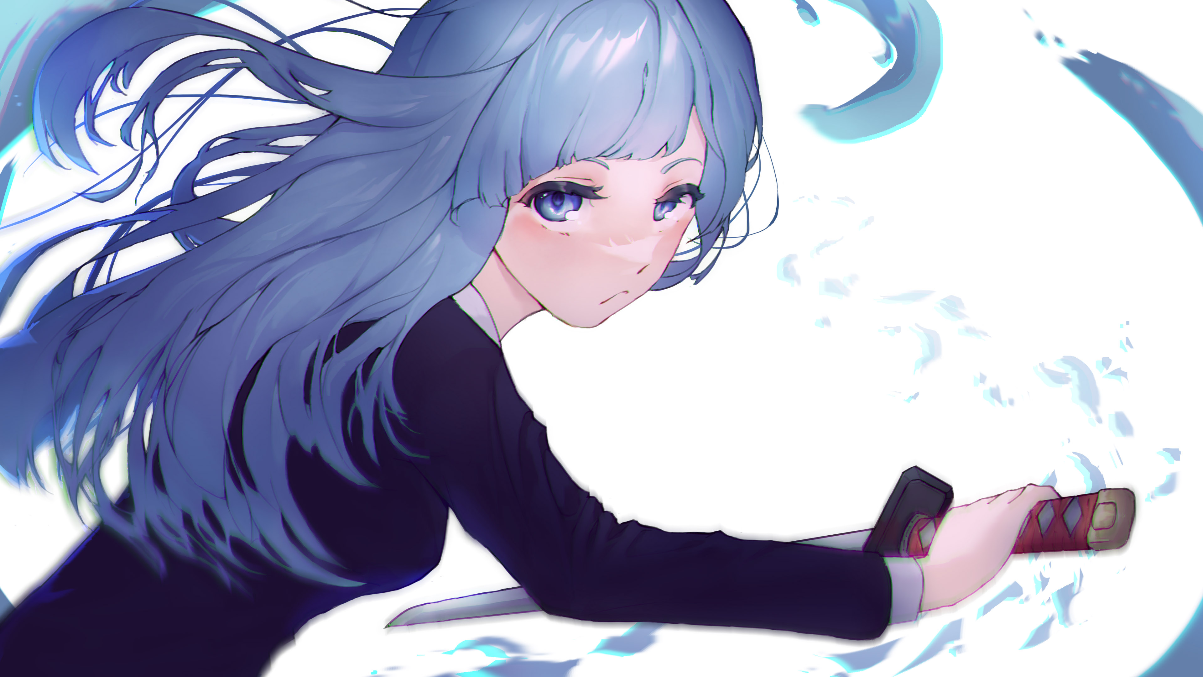 Blue Eyes Blue Hair Girl Jujutsu Kaisen Kasumi Miwa Long Hair School Uniform 4K HD Jujutsu Kaisen Wallpaper