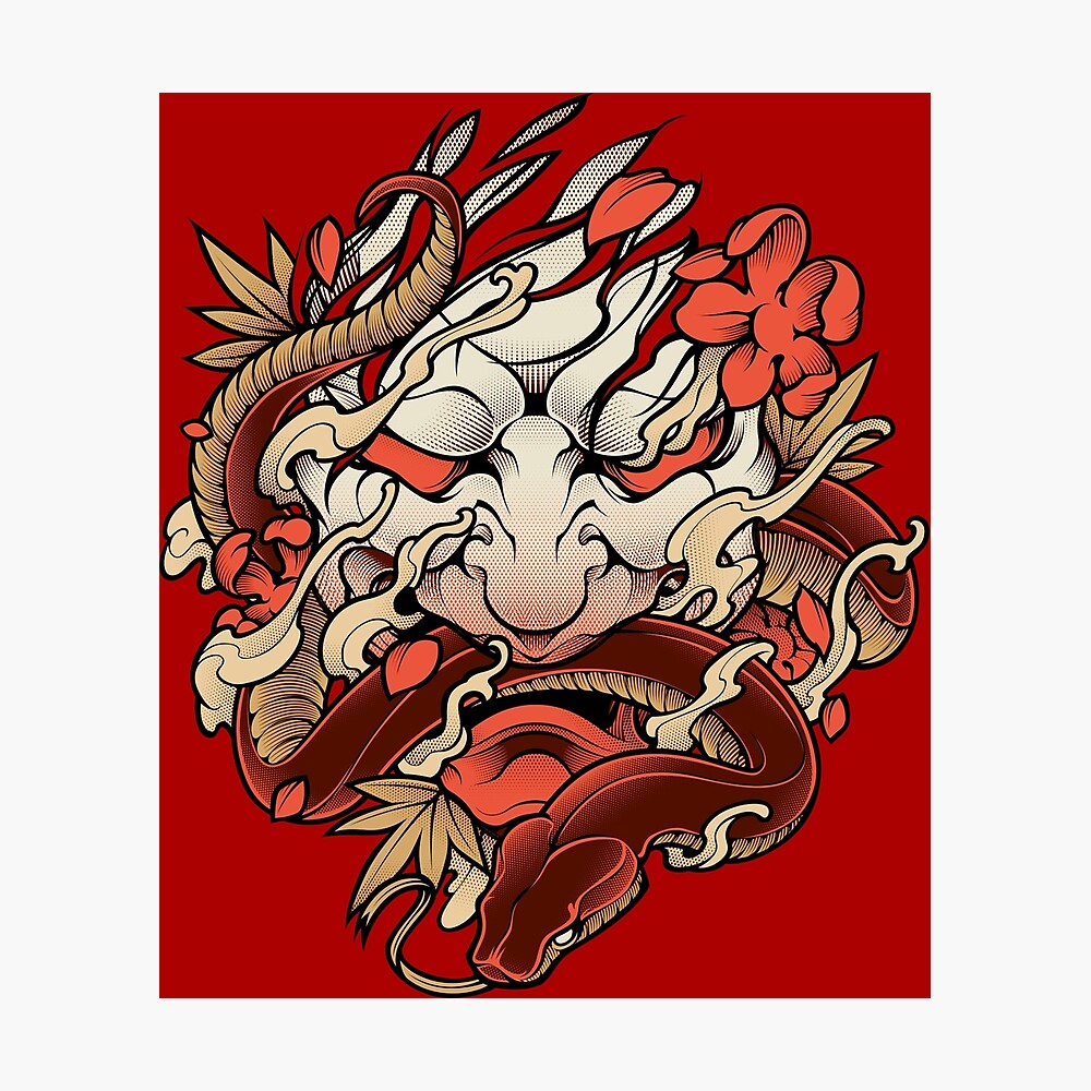 Oni Irezumi ( Red Version ) Tattoo Style Poster