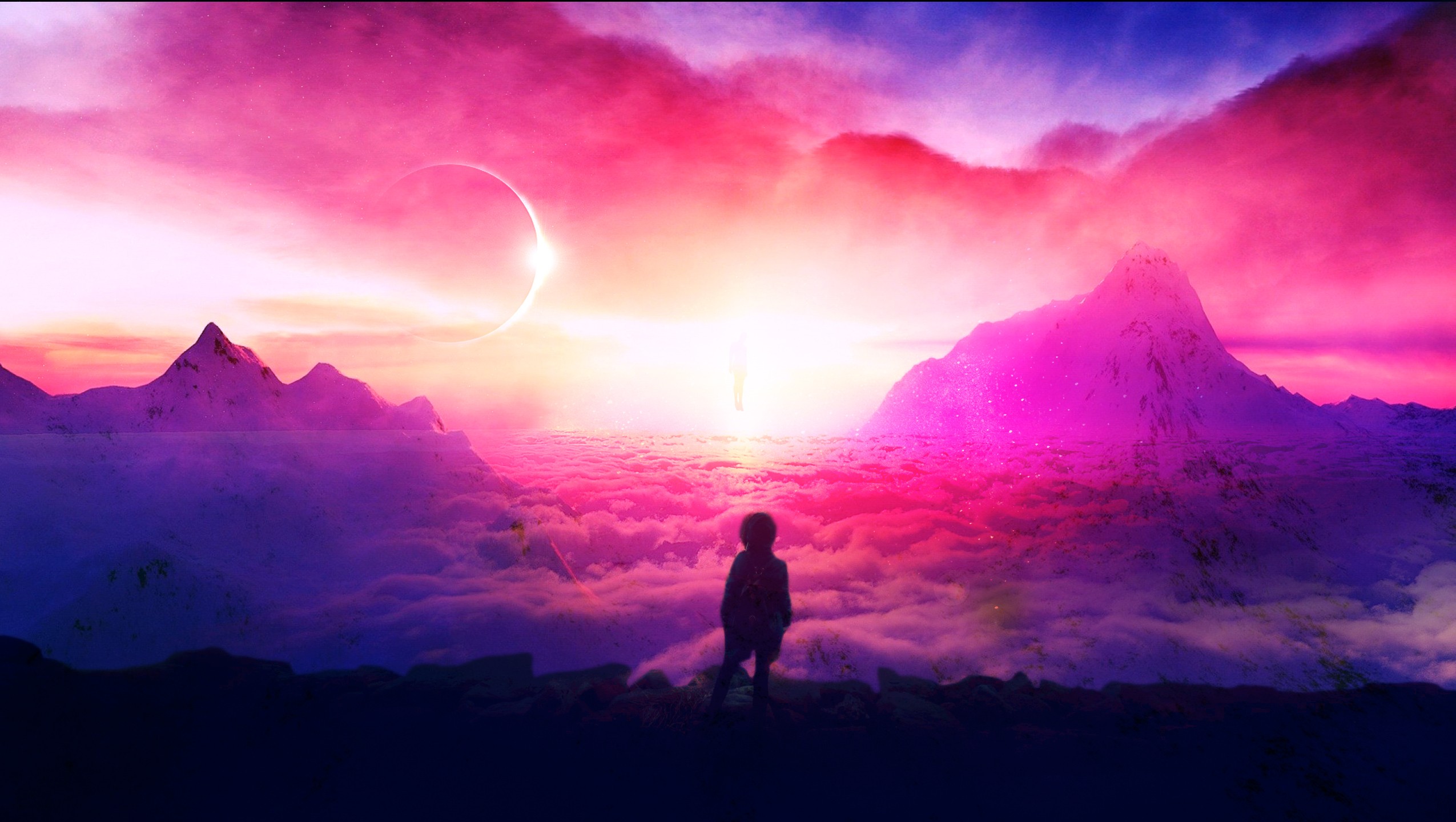 Wallpaper, sunlight, landscape, mountains, sunset, hill, nature, space, purple, sunrise, surreal, evening, horizon, atmosphere, dusk, mount scenery, solar eclipse, cloud, dawn, computer wallpaper, afterglow, geological phenomenon, red sky at morning