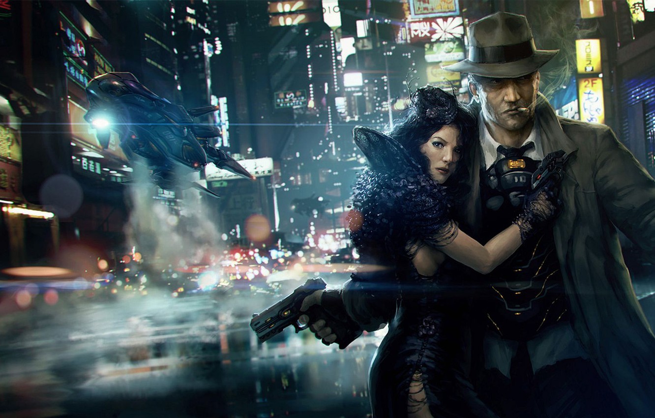 Wallpaper lights, cyberpunk, Noir, detective, femme fatale image for desktop, section ситуации