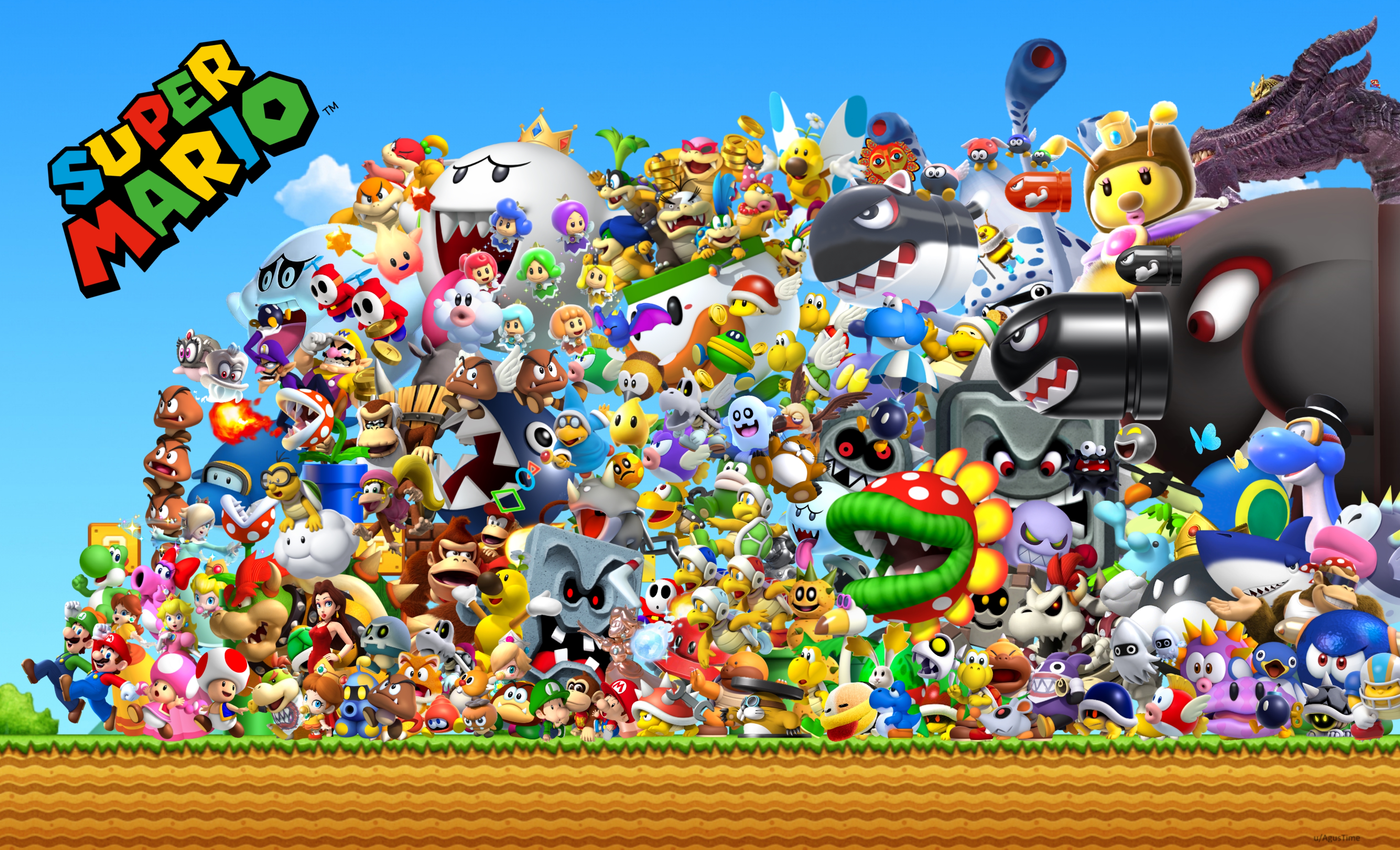 Made a wallpaper with over 150 characters to celebrate Mario's 35th Anniversary!: Mario