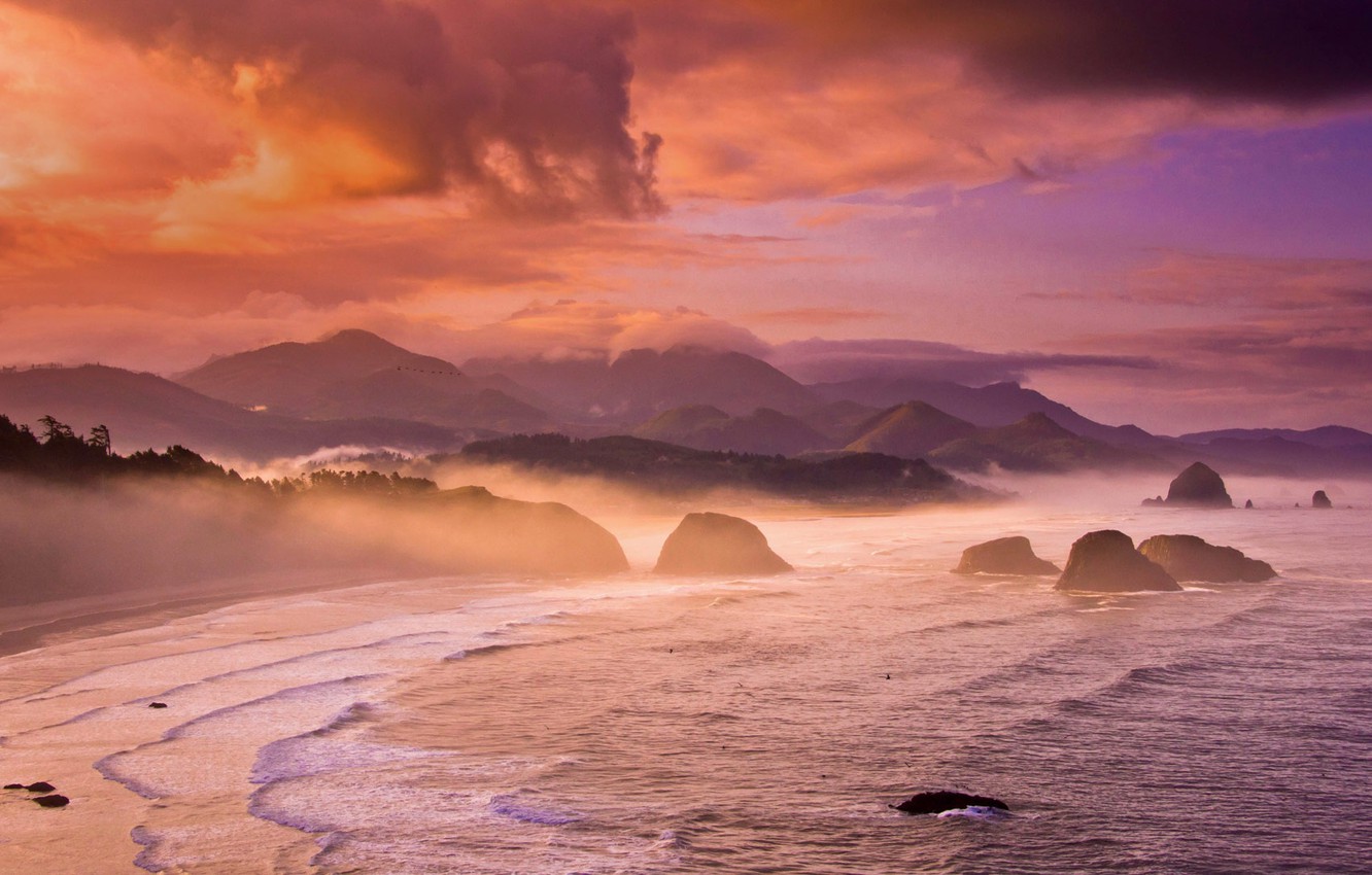 Wallpaper sea, mountains, rocks, Oregon, USA, Cannon Beach image for desktop, section пейзажи