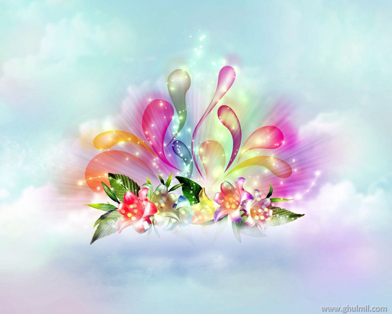 Free 3D Colorful Flowers Wallpaper