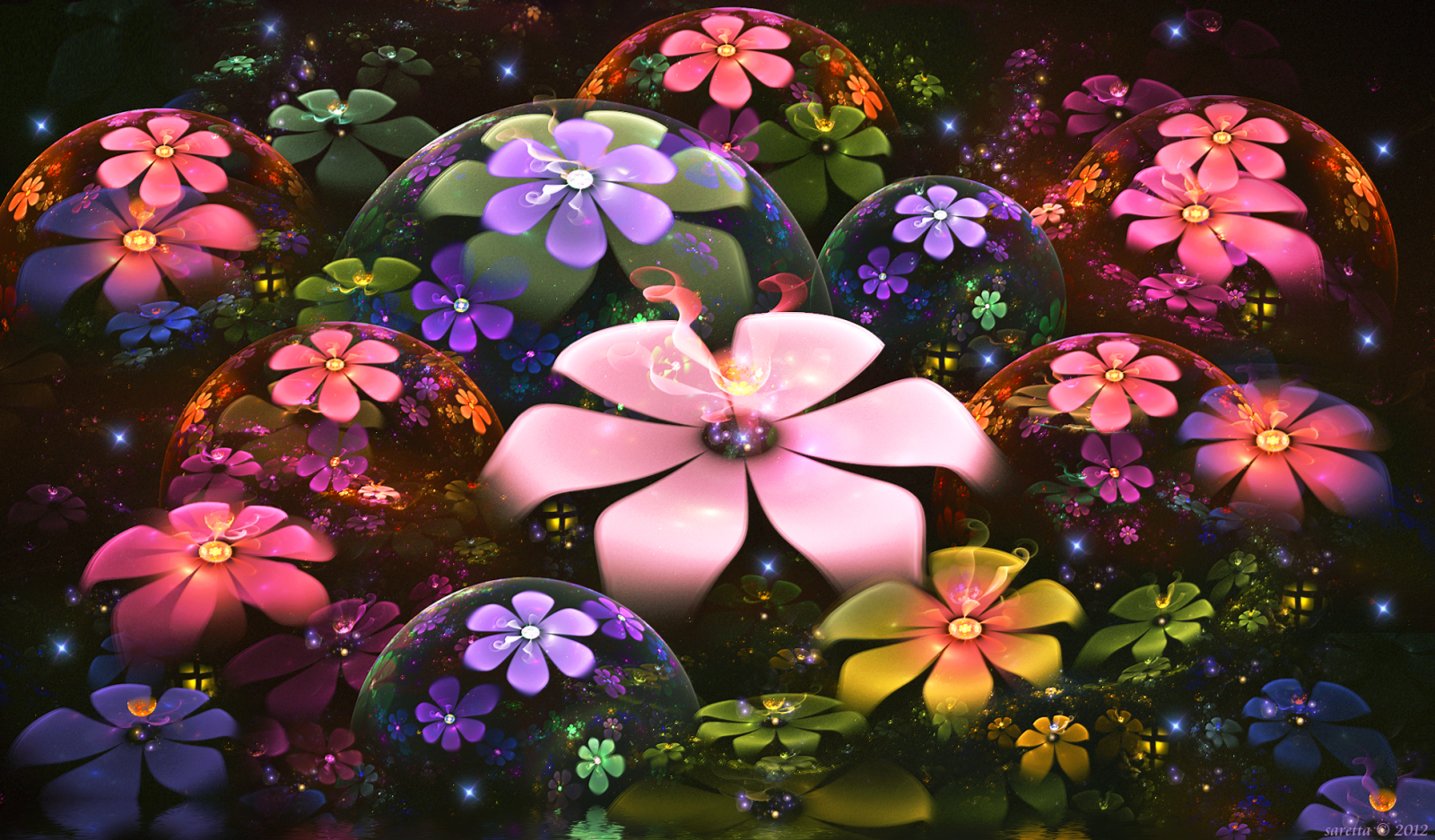 Wallpaper, window, abstract, glass, kaleidoscope, fractal flowers, color, flower, flora, petal 1958x1147