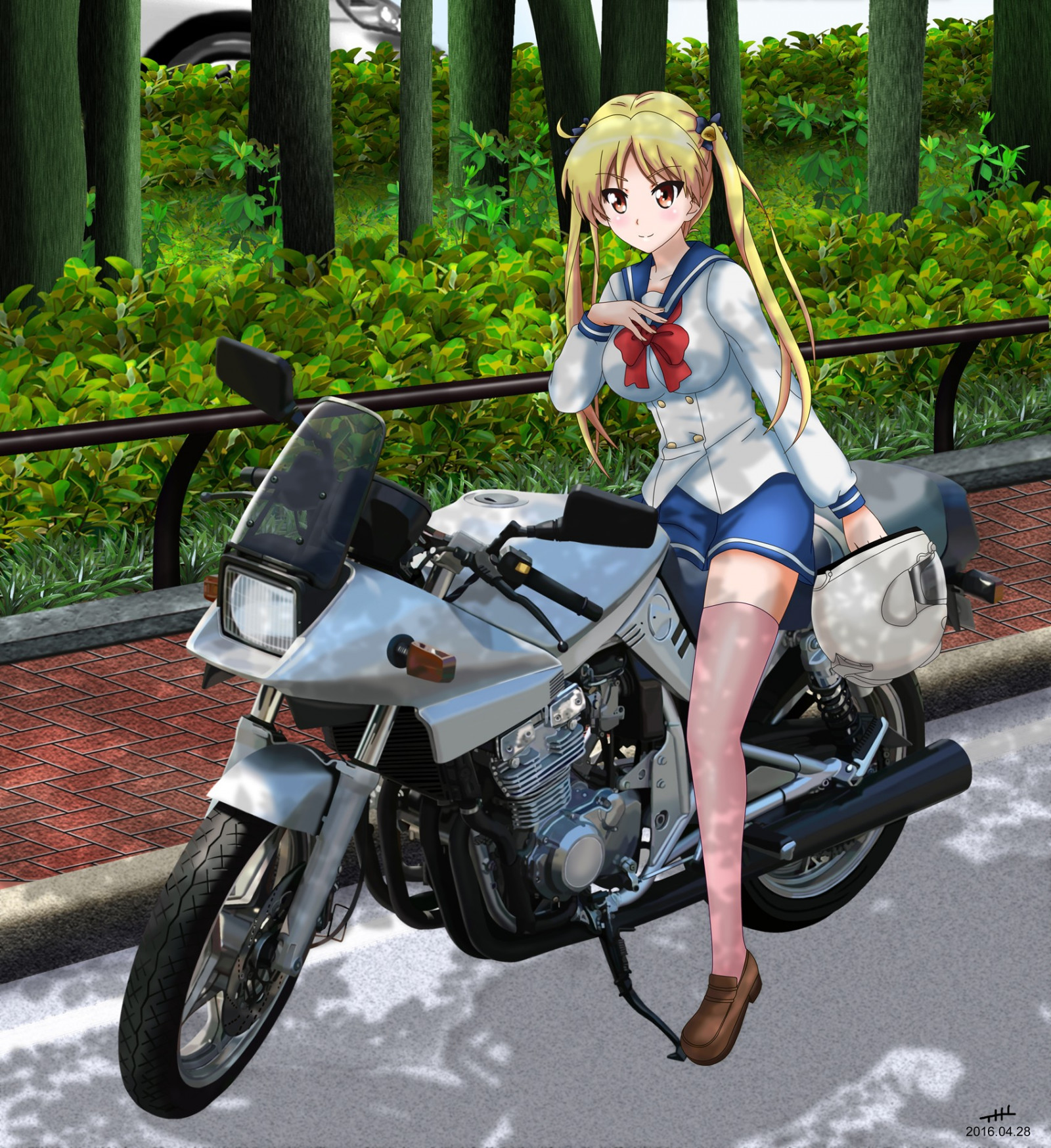 Wallpaper, blonde, long hair, anime girls, car, motorcycle, Suzuki, Bakuon, Suzunoki Rin, motorcycling, land vehicle, automobile make 1700x1857