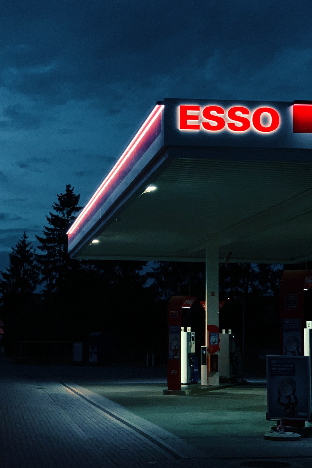 Esso gas station during night photo