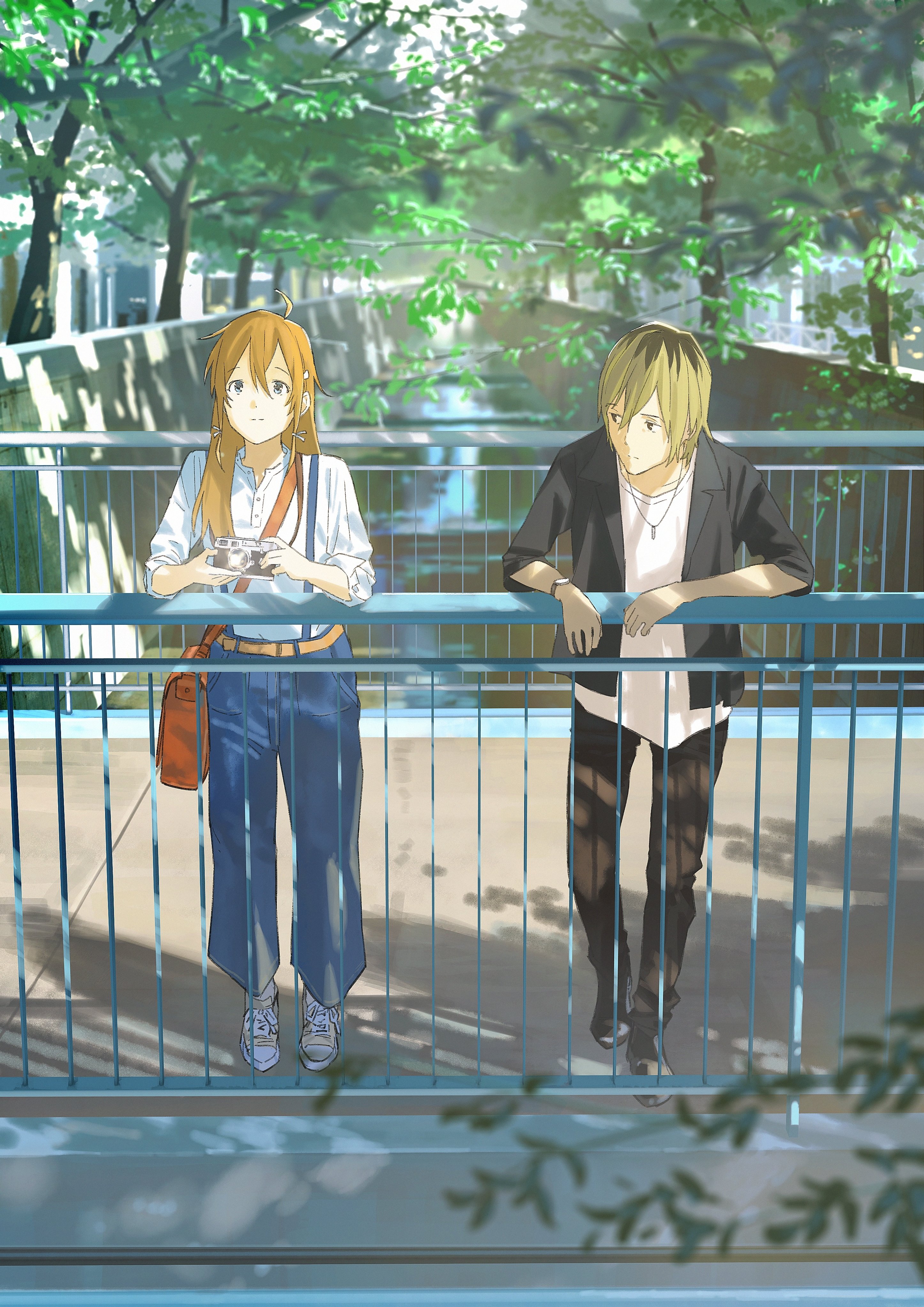 Wallpaper Slice Of Life, Anime Couple, Bridge, Trip:2893x4092