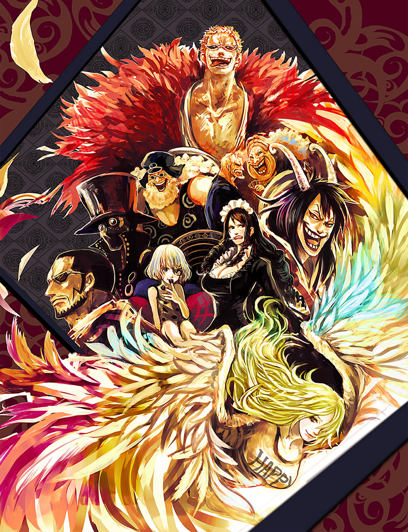 donquixote doflamingo, monet, baby 5, sugar, caesar clown, and 5 more (one piece) drawn