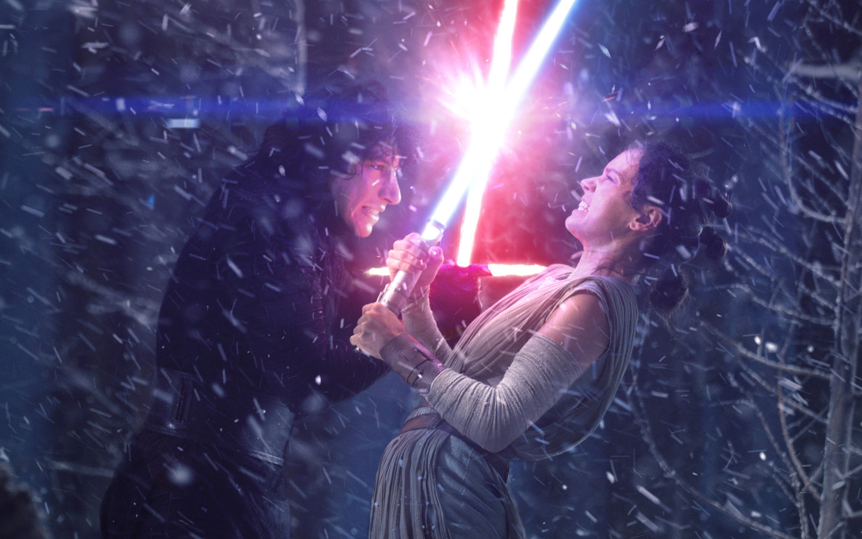 Wallpaper 4k Rey Kylo Ren Lightsaber Fight Wallpaper