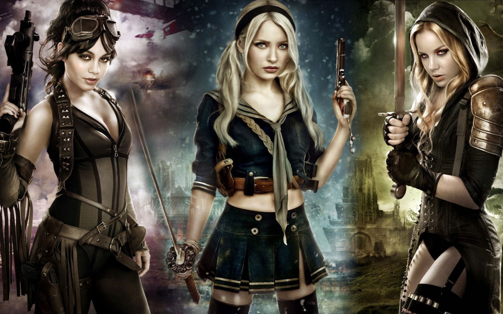 anime, movies, sword, comics, Babydoll, Emily Browning, Sucker Punch, Vanessa Hudgens, screenshot, comic book, fiction, woman warrior. Mocah HD Wallpaper