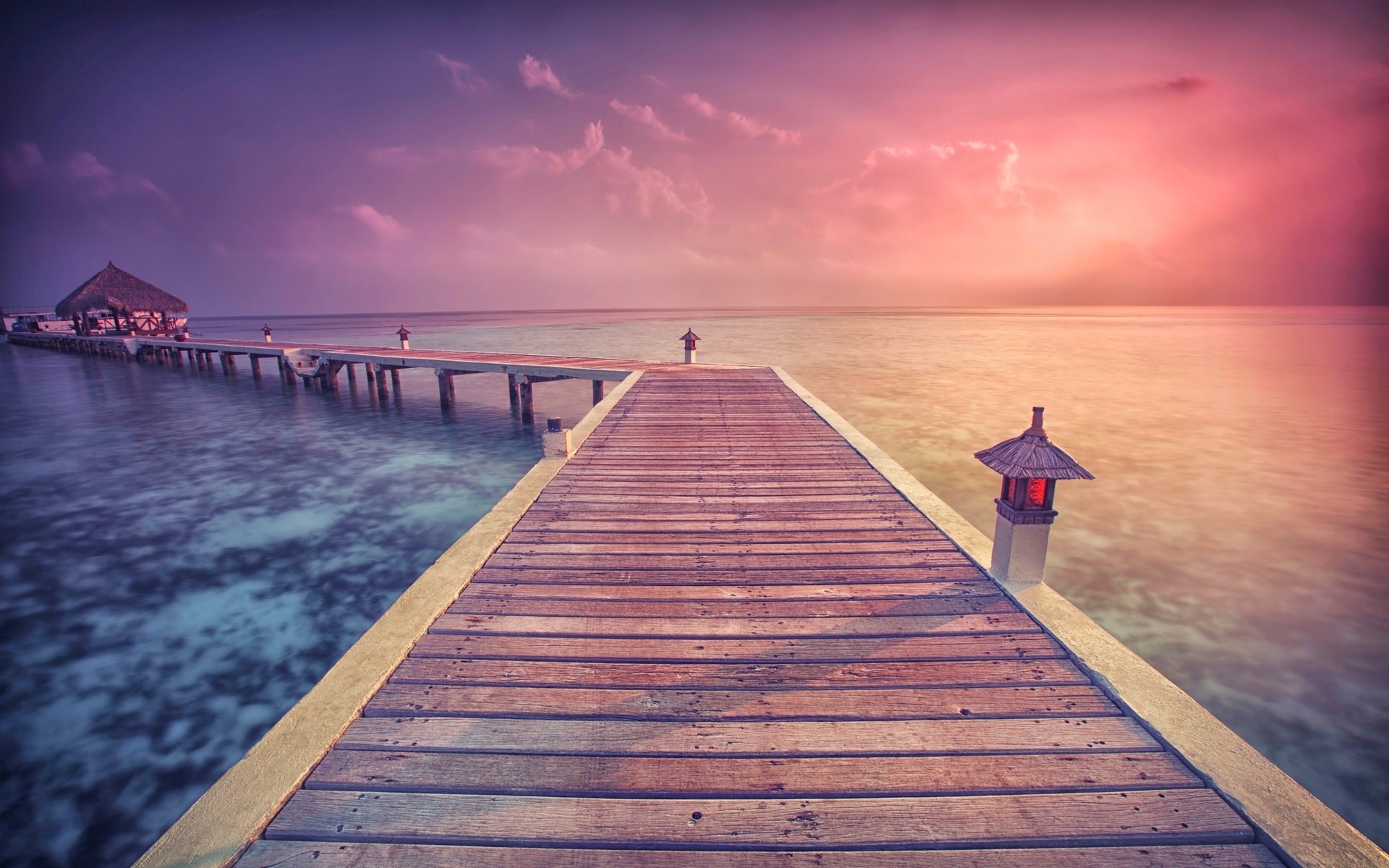 nature, Landscape, Sunrise, Sea, Walkway, Clouds, Tropical, Summer, Sun Rays, Coast Wallpaper HD / Desktop and Mobile Background