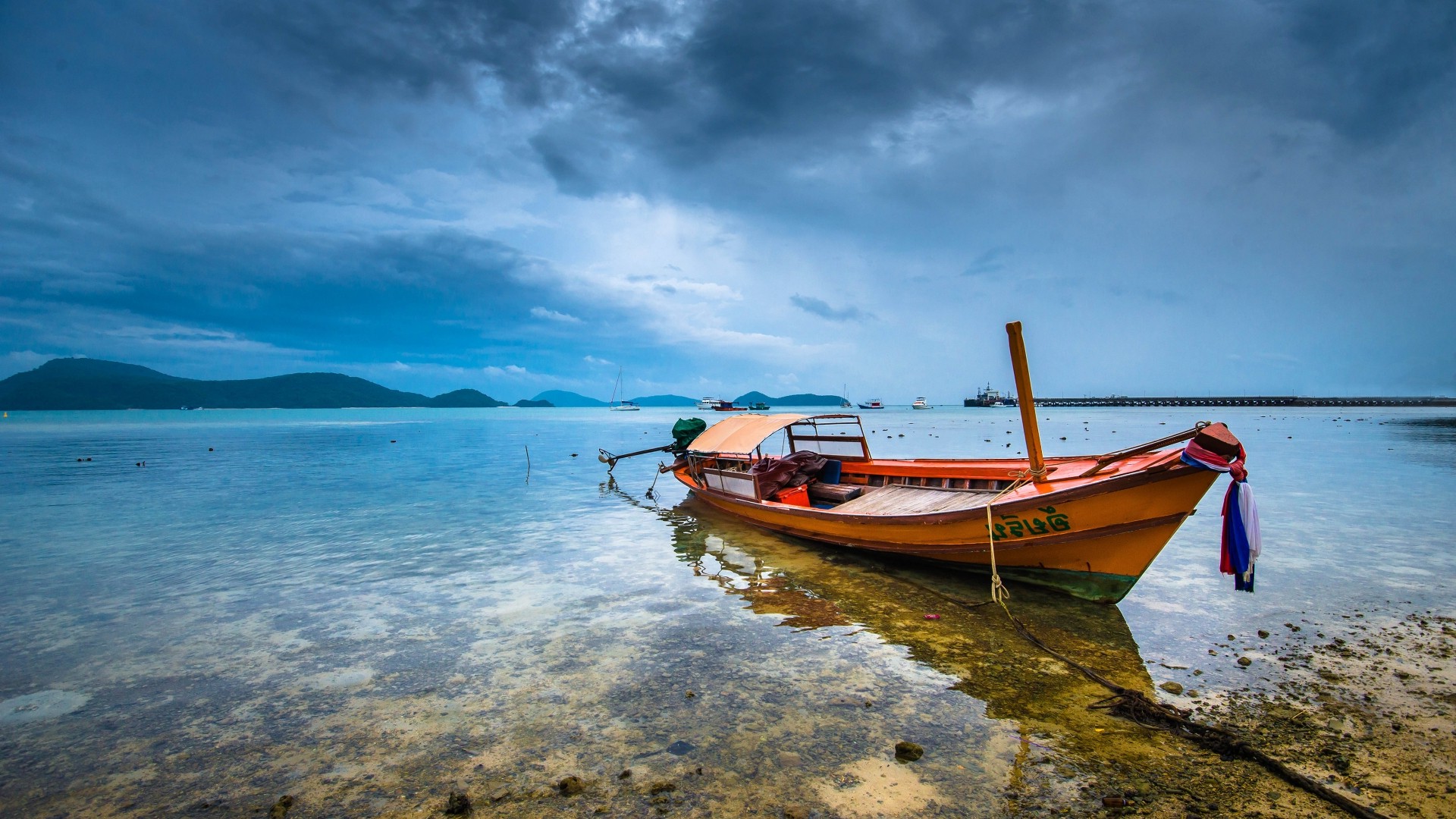 nature, Landscape, Water, Clouds, Reflection, Hill, Thailand, Ship, Sea, Pier, Boat Wallpaper HD / Desktop and Mobile Background