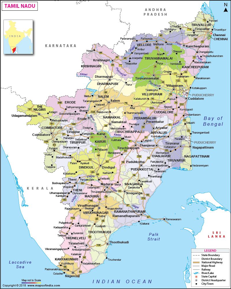 Map of Tamil Nadu. Tamil nadu, Map, Political map