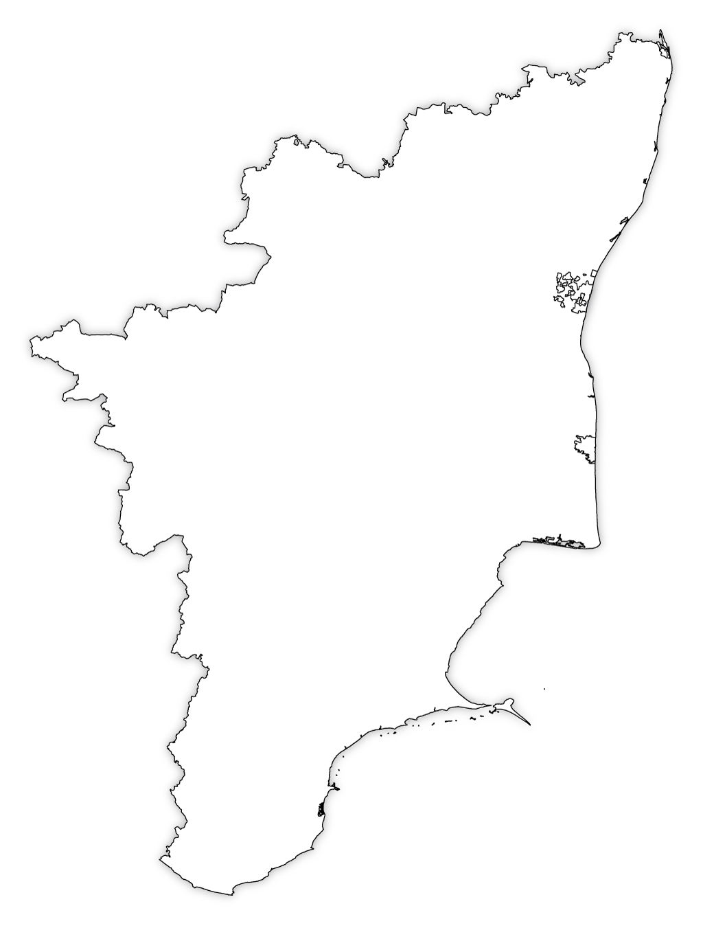 Tamil Nadu Outline Map, Tamil Nadu Blank Map