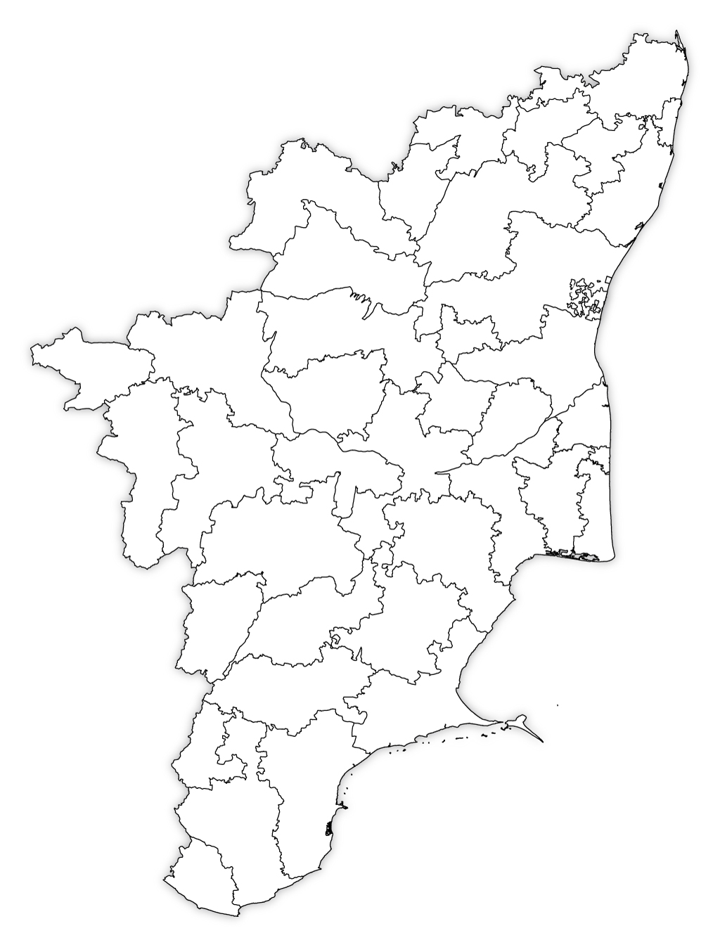 Tamil Nadu Outline Map, Tamil Nadu Blank Map