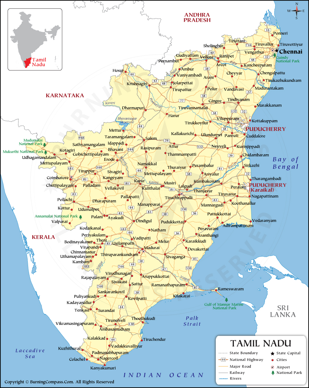 Tamil Nadu Map, Tamil Nadu State Map