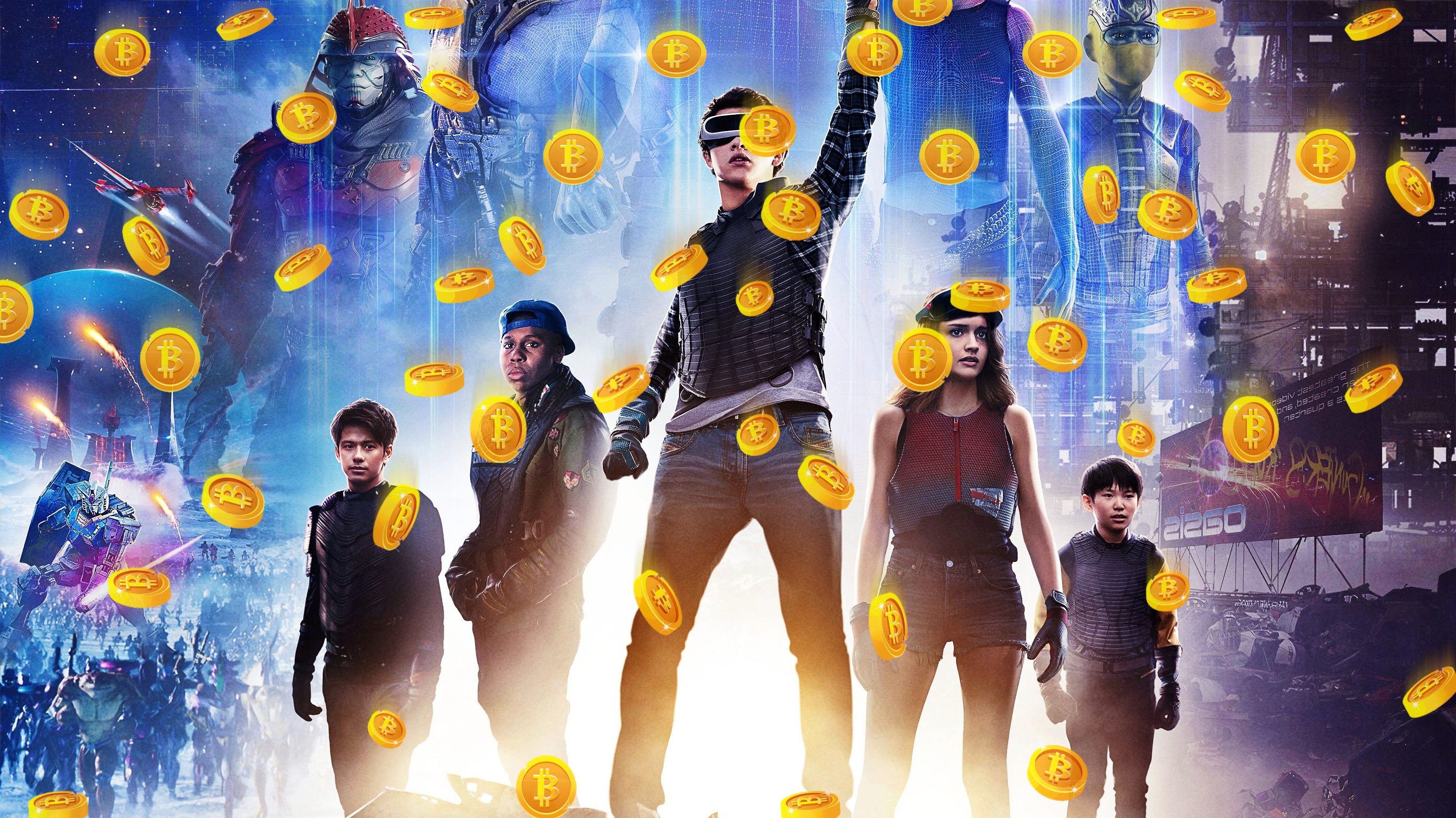Bitcoins From Above Ready Player One Characters Wade Watts Samantha Evelyn Cook Tye Sheridan Olivia Cooke Lena Waithe Win Morisaki Philip Zhao Z2417 Wallpaper: BitcoinWallpaper