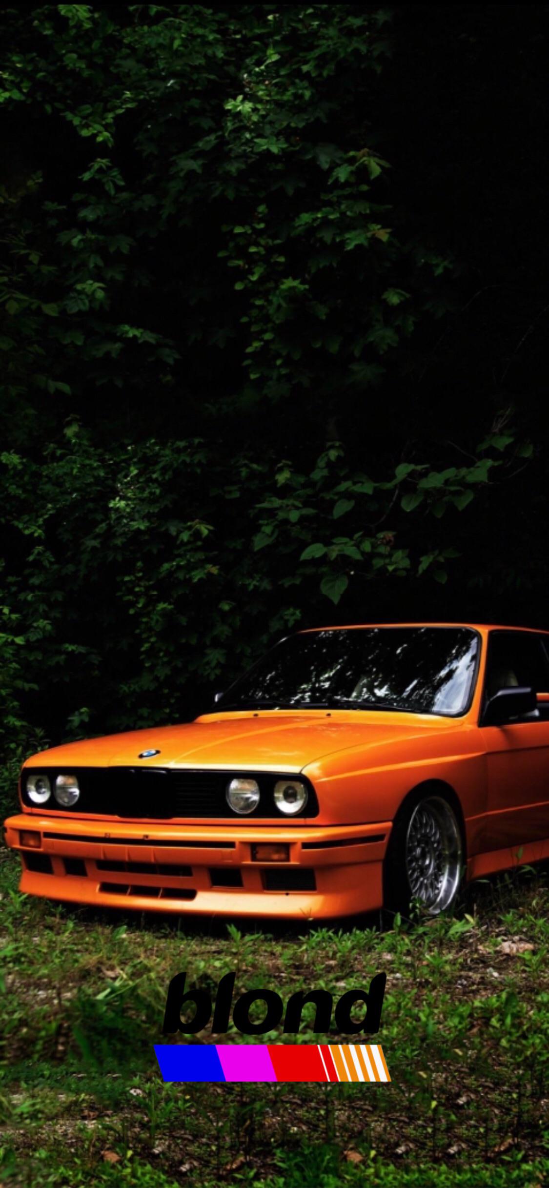This BMW E30 Frank Ocean wallpaper, I added the Blond text in the bottom and the stripes he uses, couldn't find the original photographer but I'll comment if I do: iphonexwallpaper